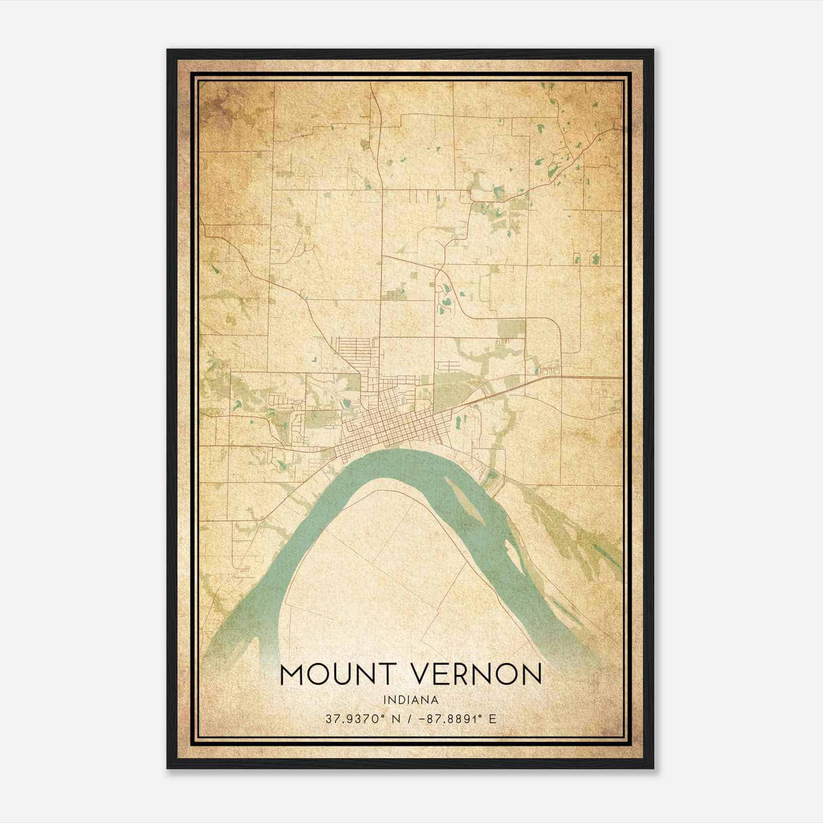 Vintage Mount Vernon Indiana Map Poster, Modern Home Decor Wall Art Print