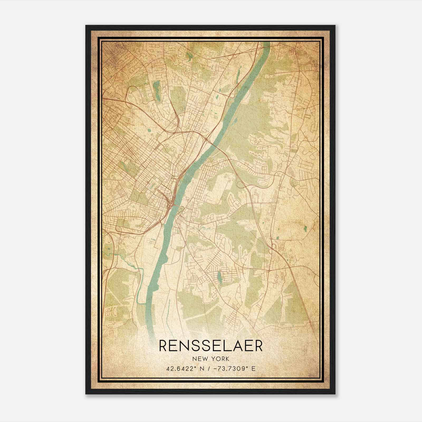 Vintage Rensselaer New York Map Poster, Modern Home Decor Wall Art Print