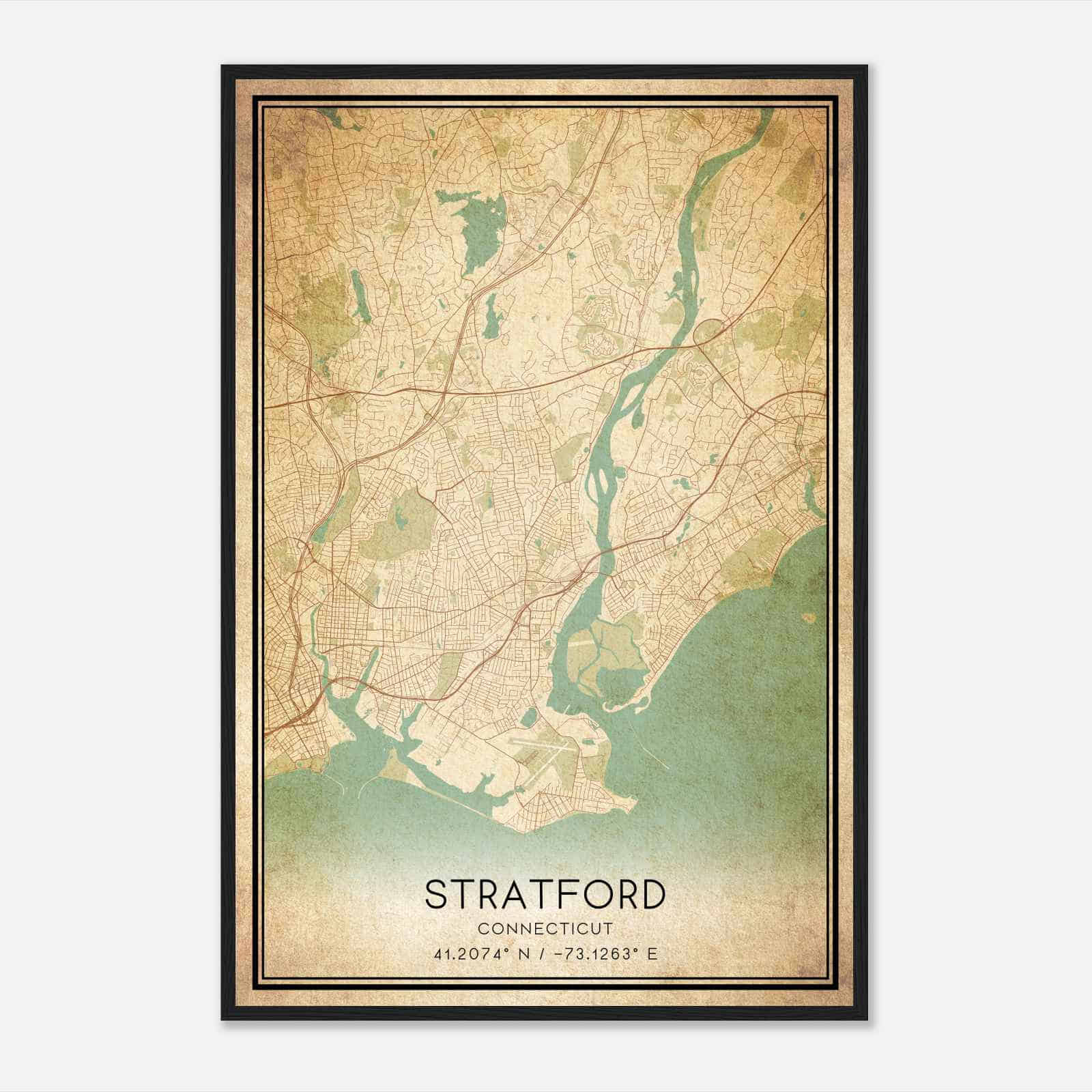 Vintage Stratford Connecticut Map Poster, Modern Home Decor Wall Art Print