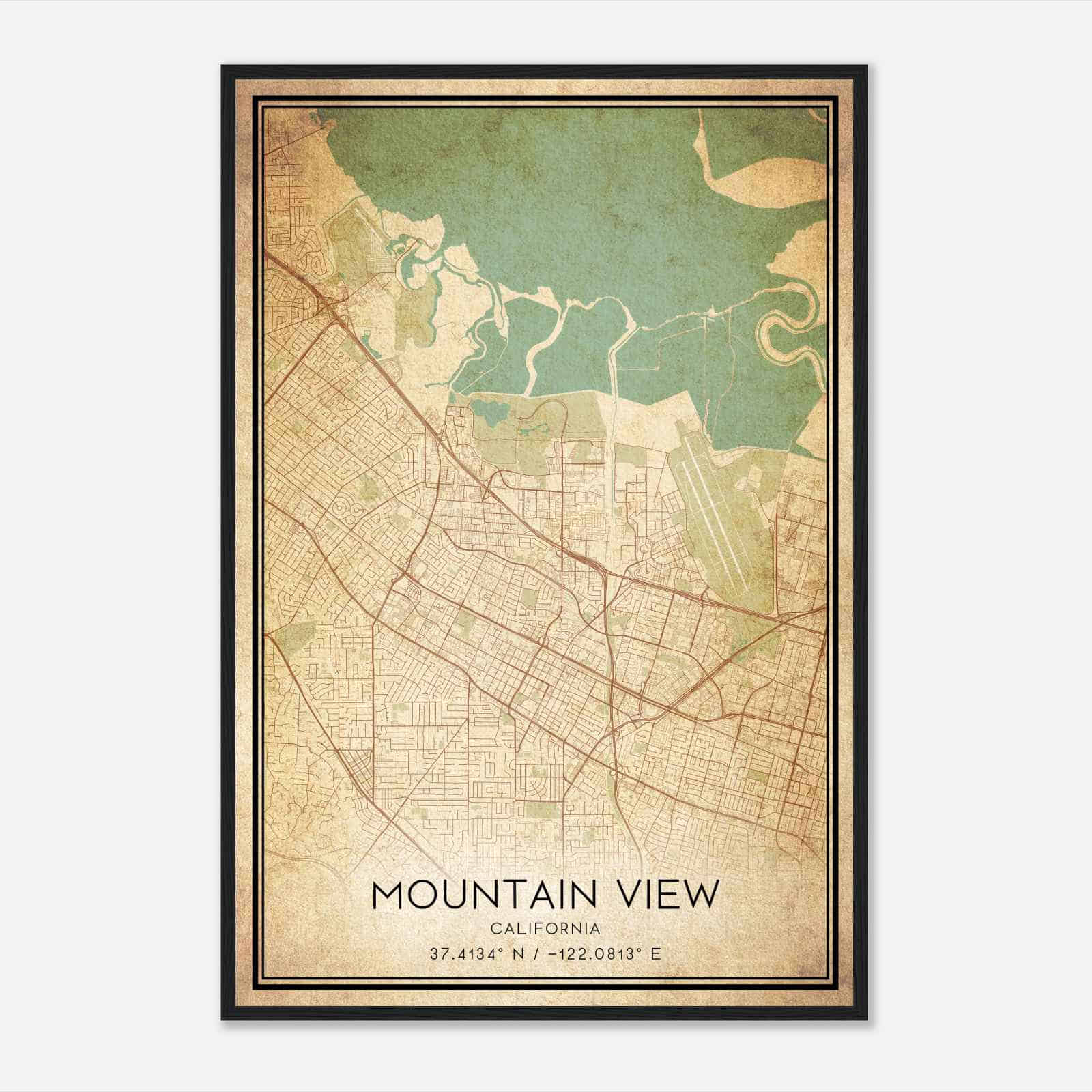Vintage Mountain View California Map Poster, Modern Home Decor Wall Art Print