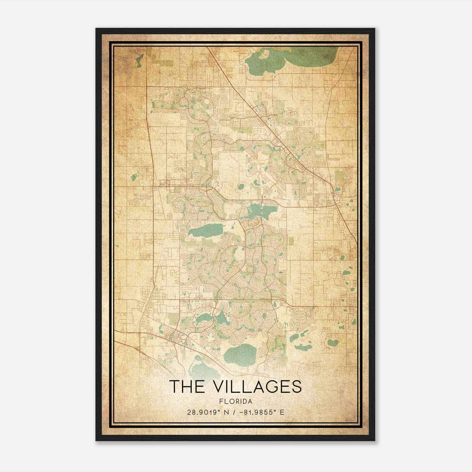 Vintage The Villages Florida Map Poster, Modern Home Decor Wall Art Print