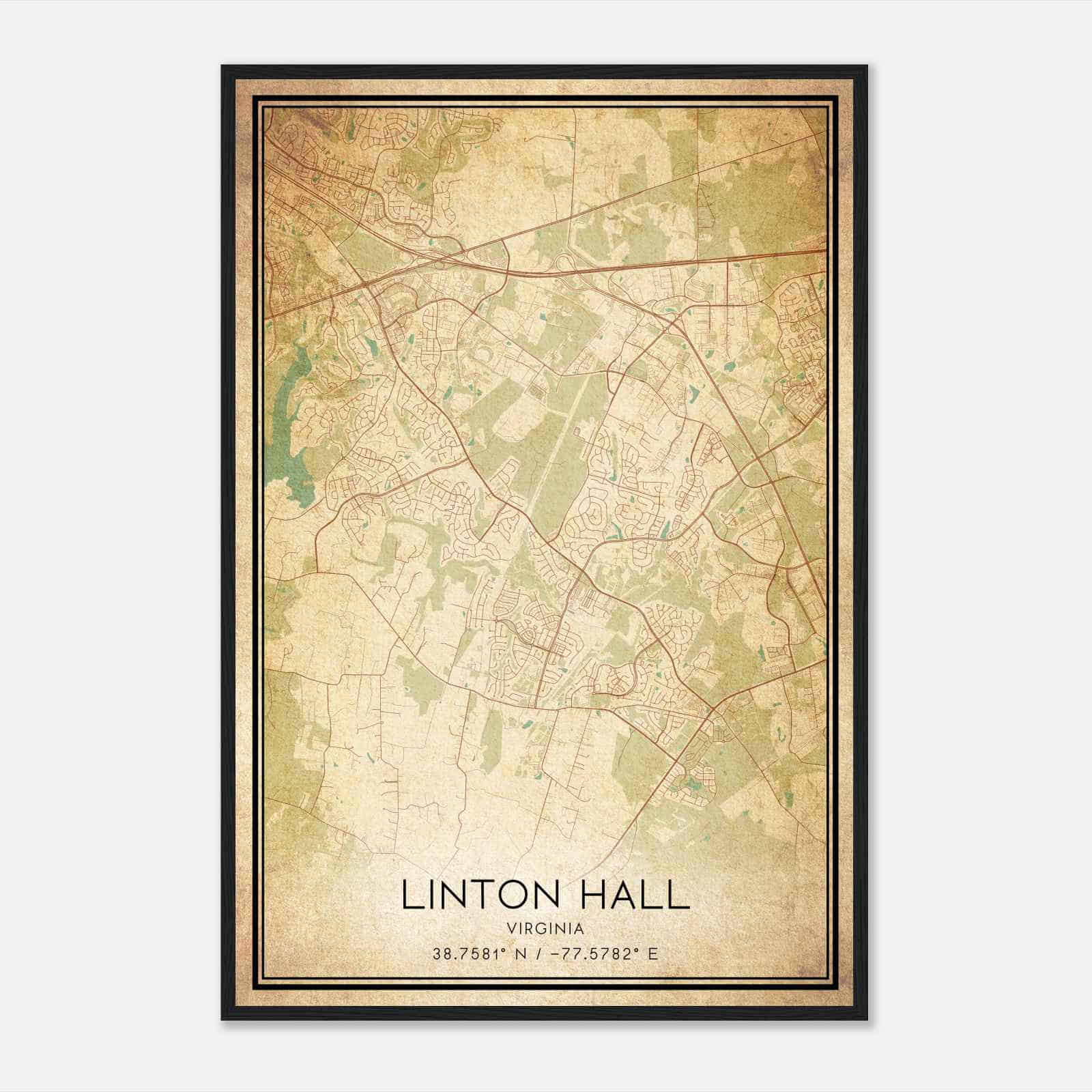 Vintage Linton Hall Virginia Map Poster, Modern Home Decor Wall Art Print