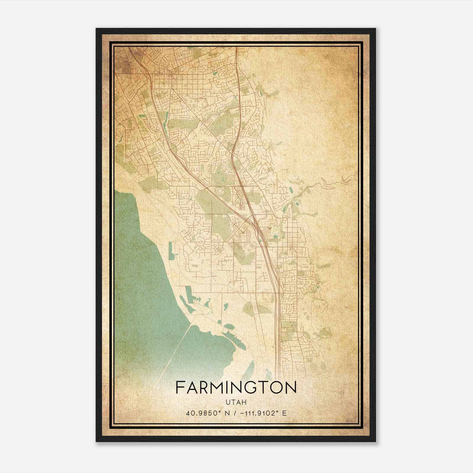 Vintage Farmington Utah Map Poster, Modern Home Decor Wall Art Print
