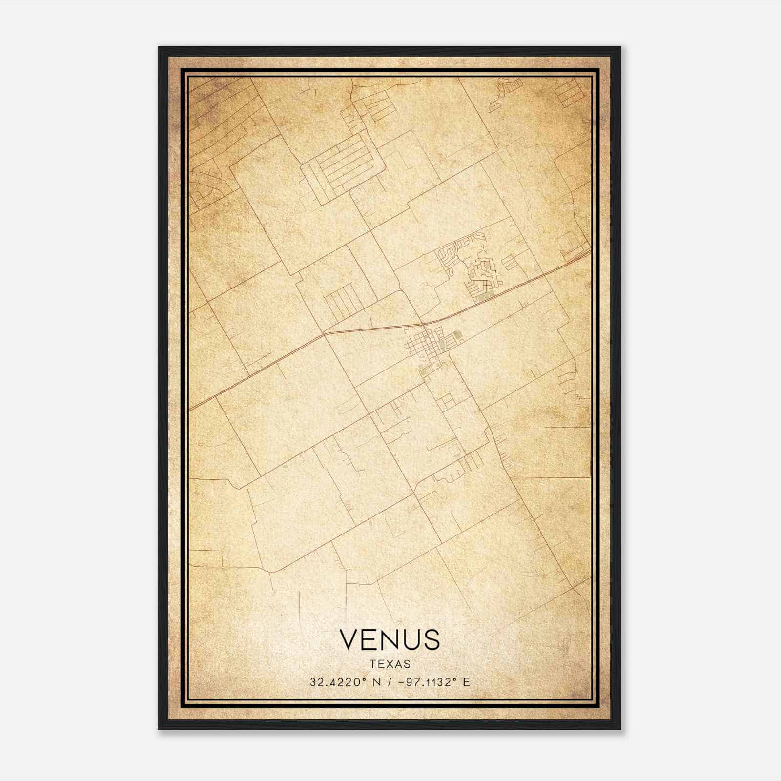 Vintage Venus Texas Map Poster, Modern Home Decor Wall Art Print