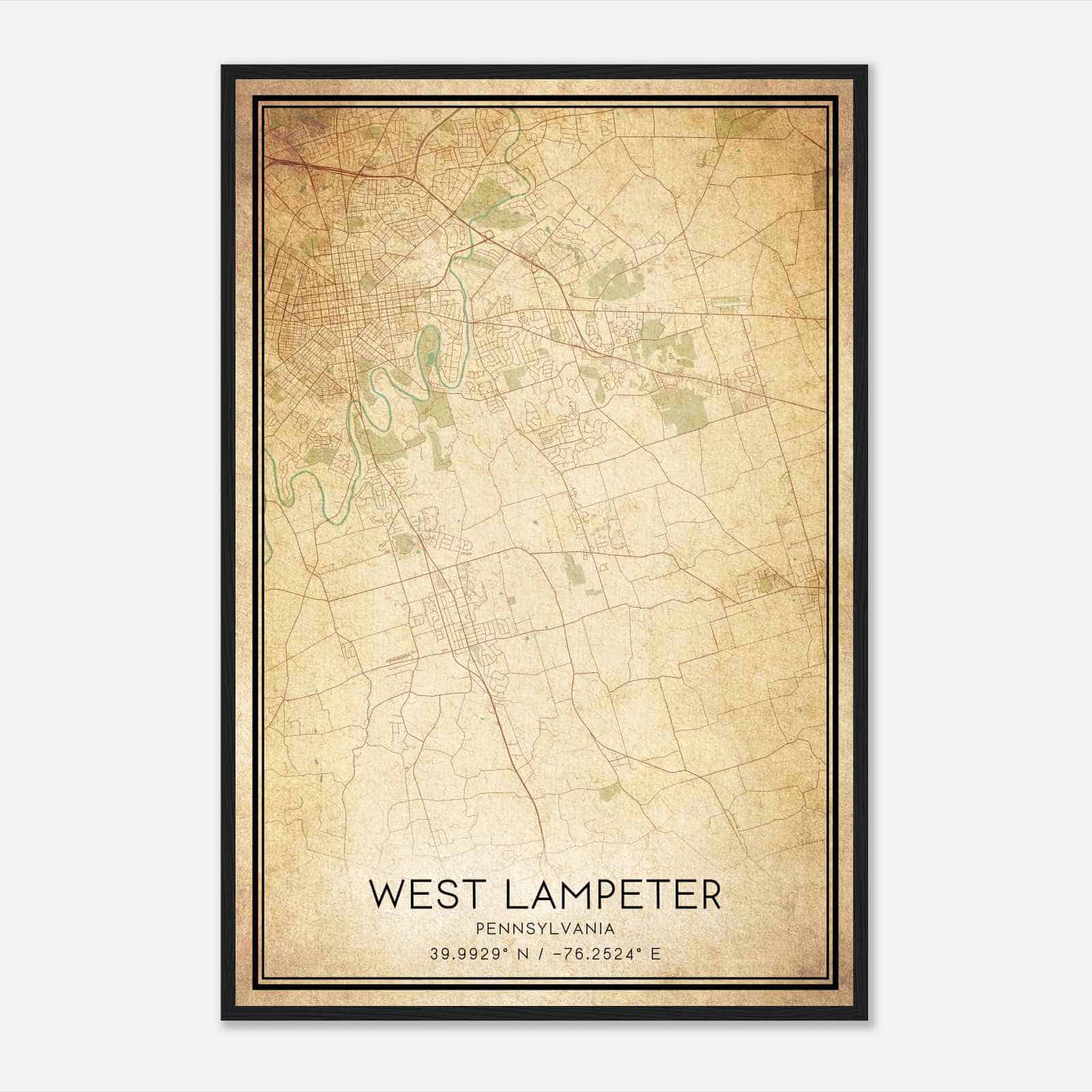 Vintage West Lampeter Pennsylvania Map Poster, Modern Home Decor Wall Art Print