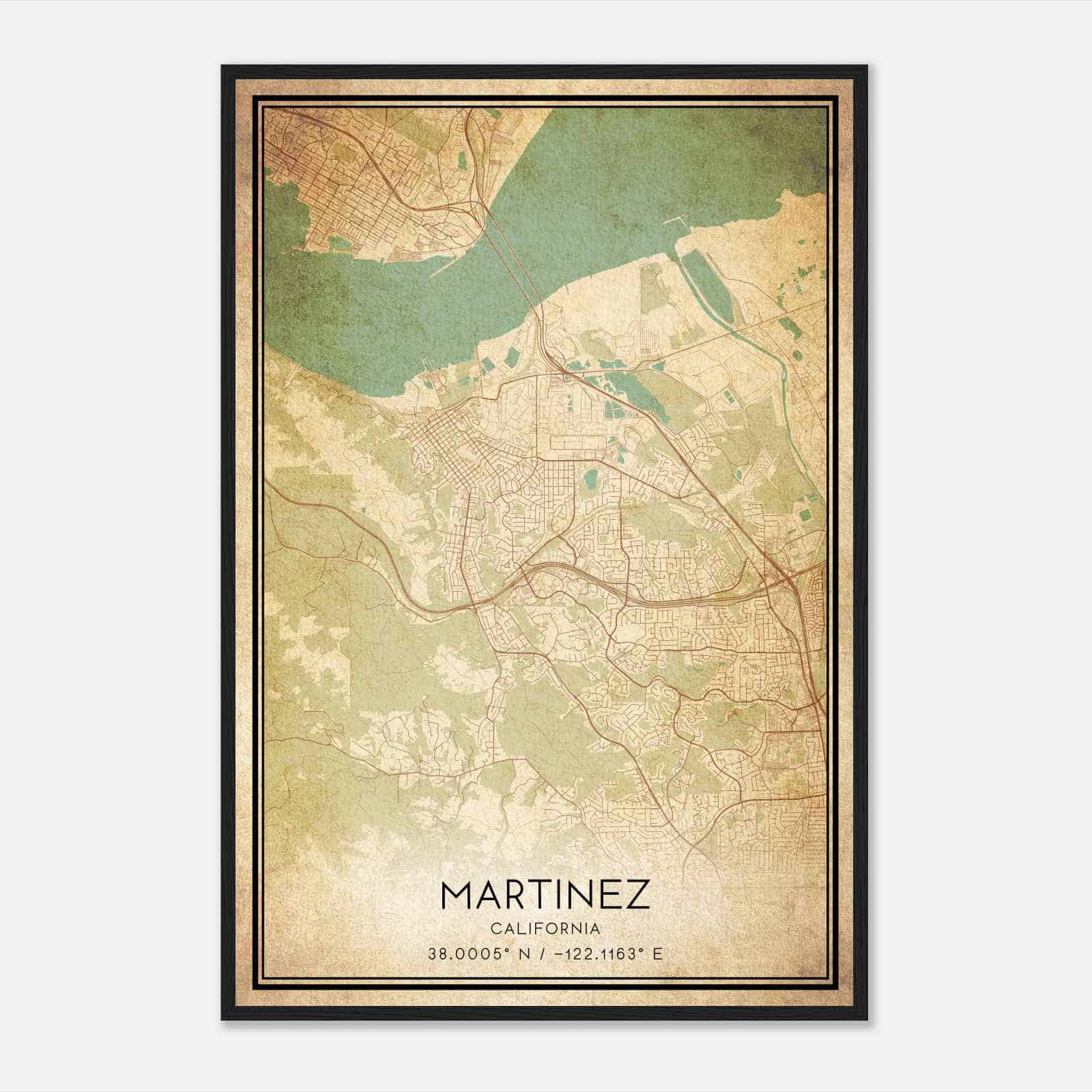 Vintage Martinez California Map Poster, Modern Home Decor Wall Art Print