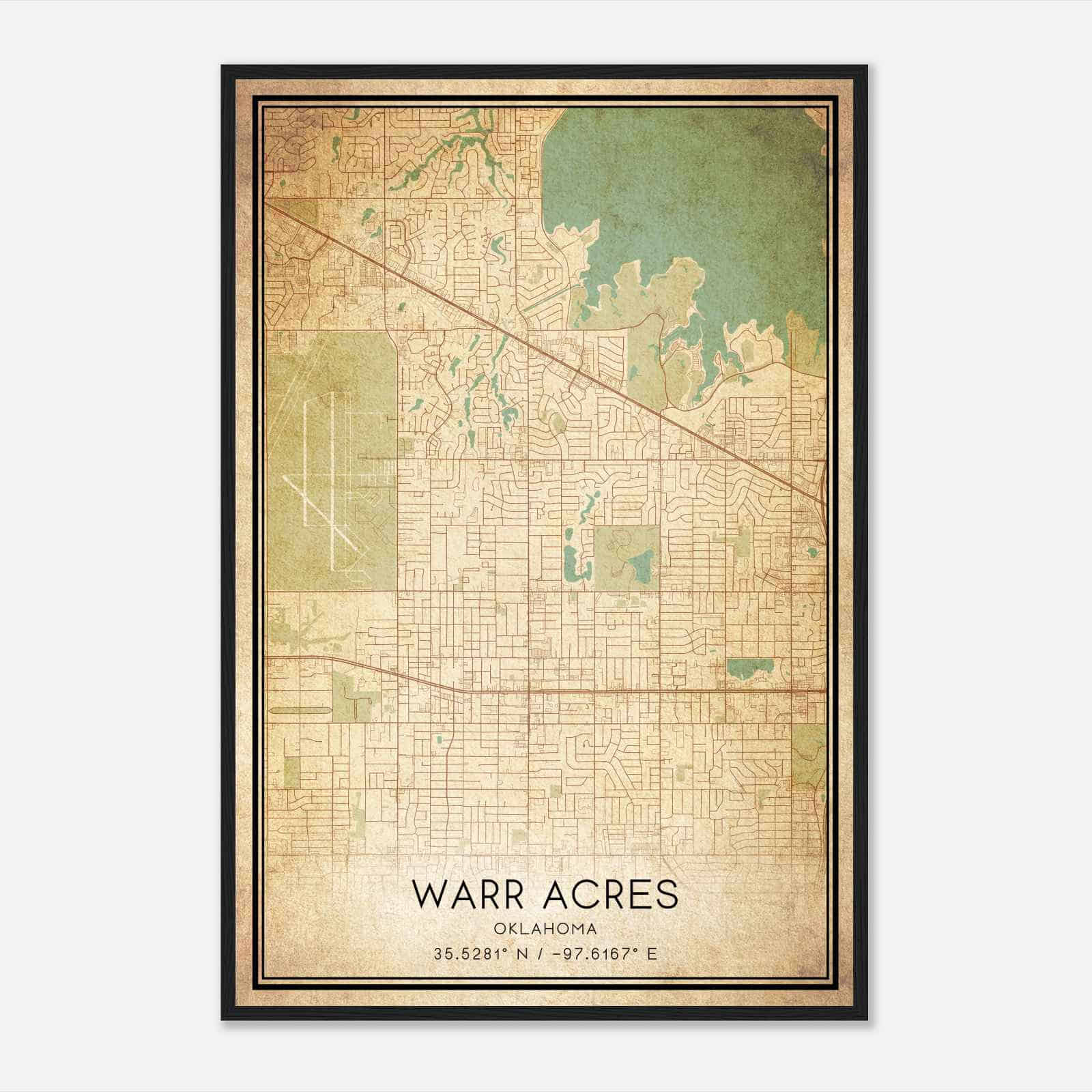Vintage Warr Acres Oklahoma Map Poster, Modern Home Decor Wall Art Print