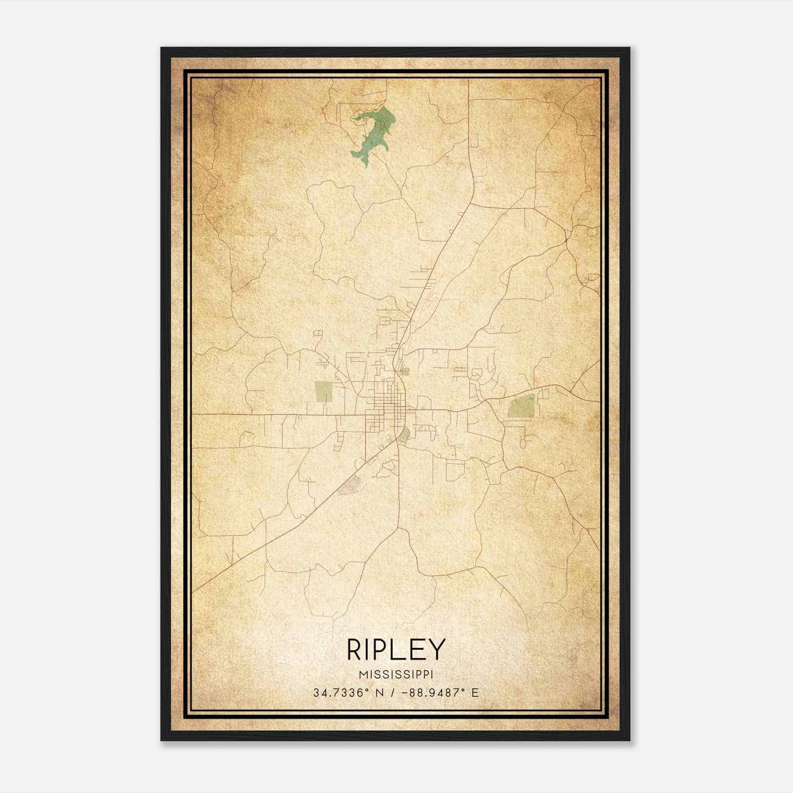 Vintage Ripley Mississippi Map Poster, Modern Home Decor Wall Art Print