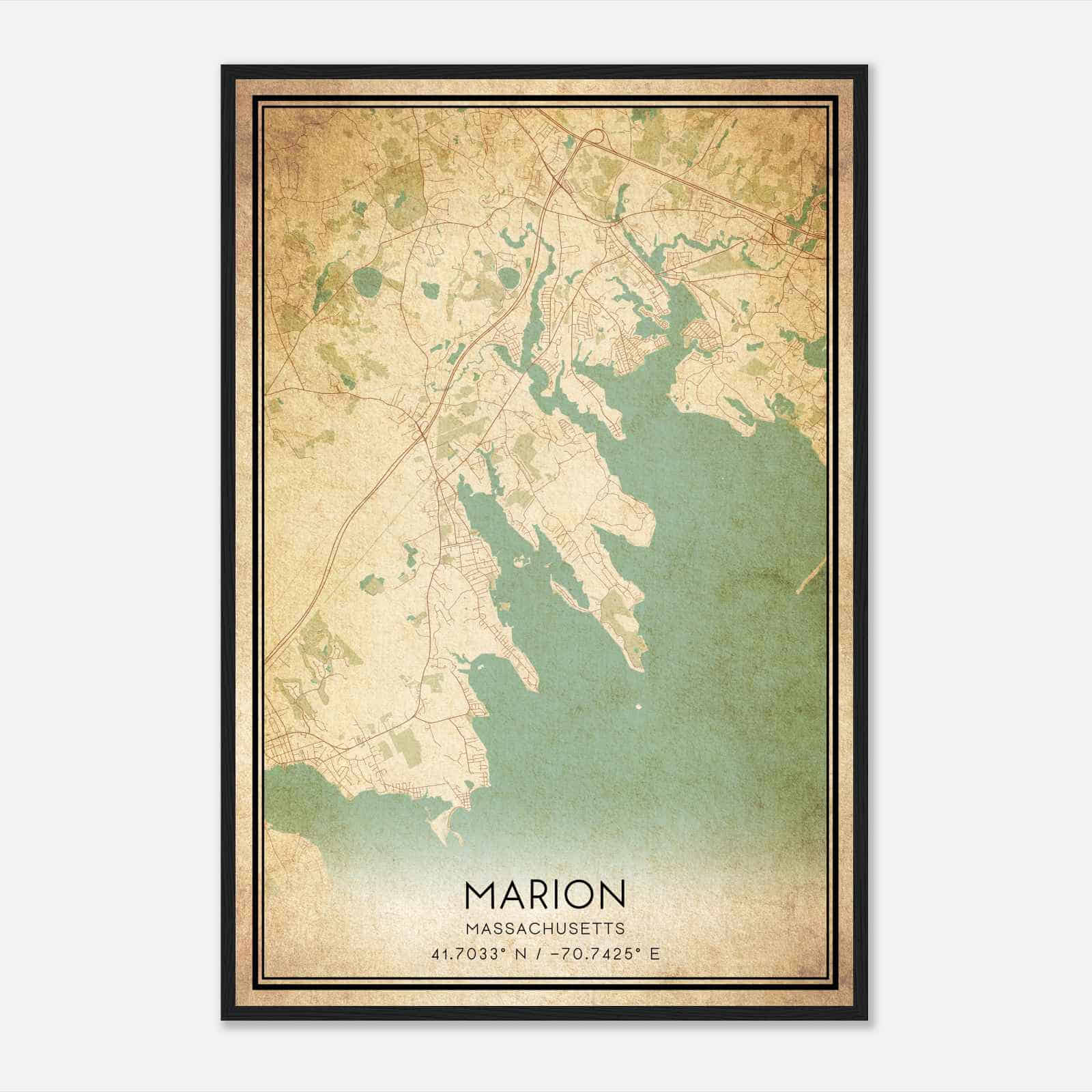 Vintage Marion Massachusetts Map Poster, Modern Home Decor Wall Art Print