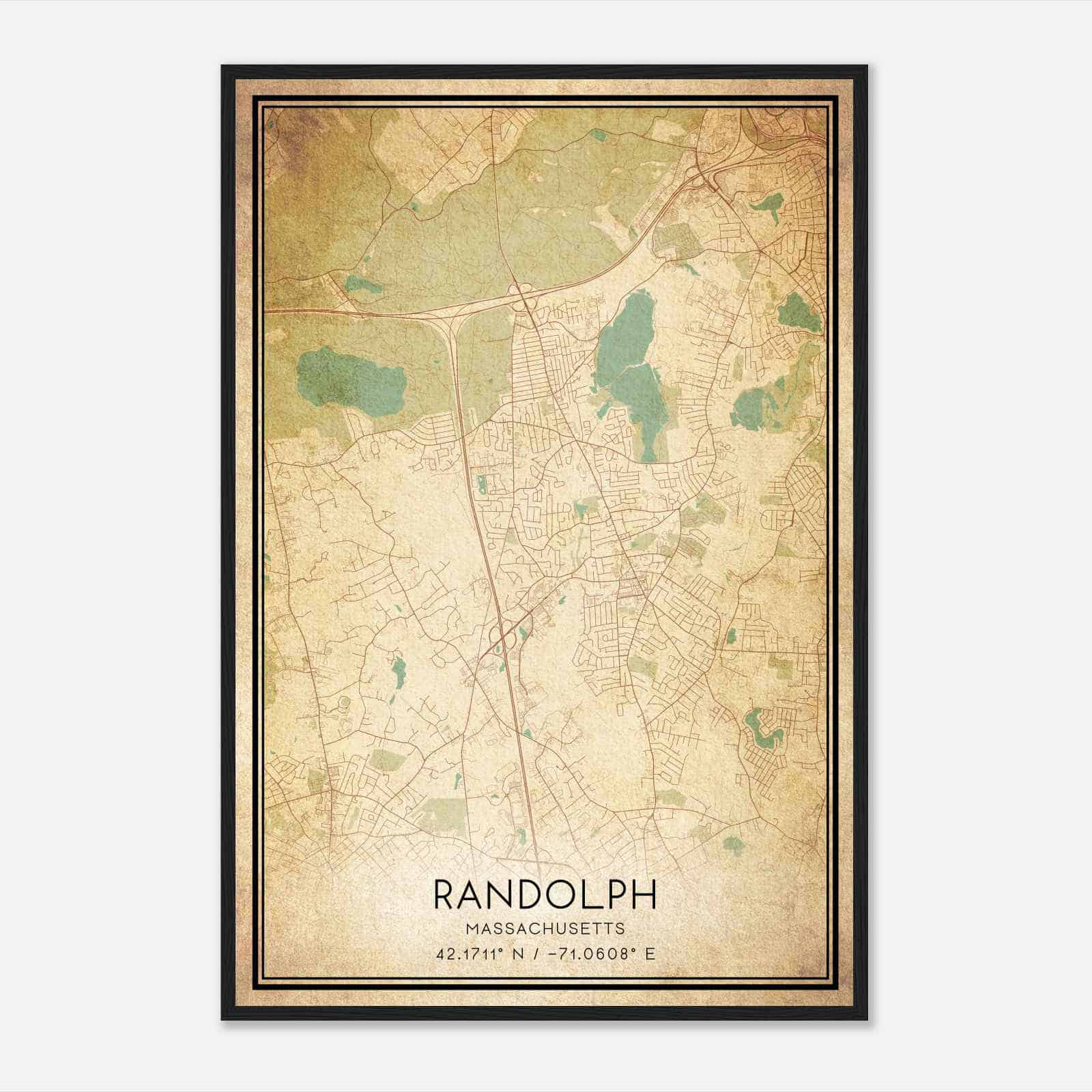 Vintage Randolph Massachusetts Map Poster, Modern Home Decor Wall Art Print