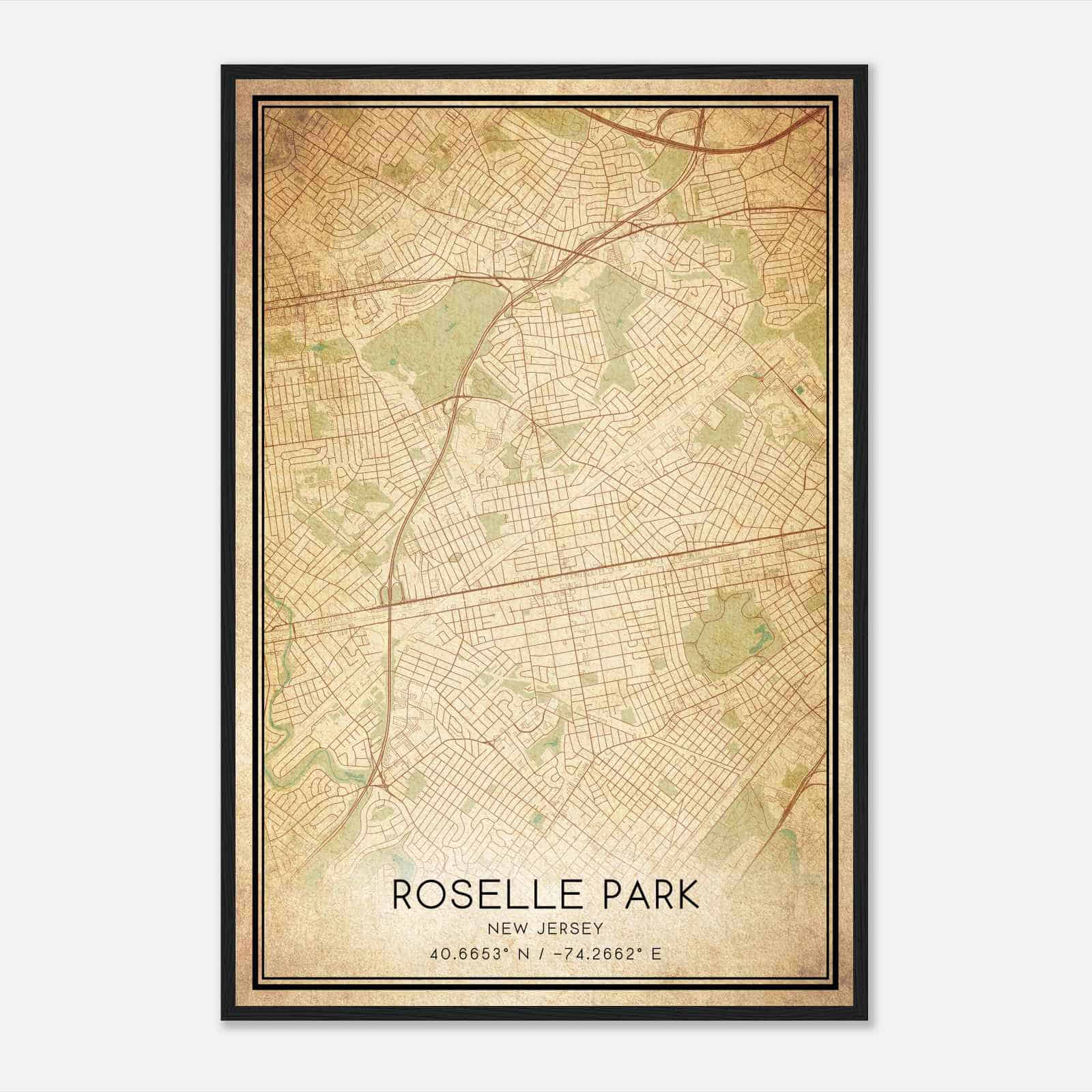 Vintage Roselle Park New Jersey Map Poster, Modern Home Decor Wall Art Print