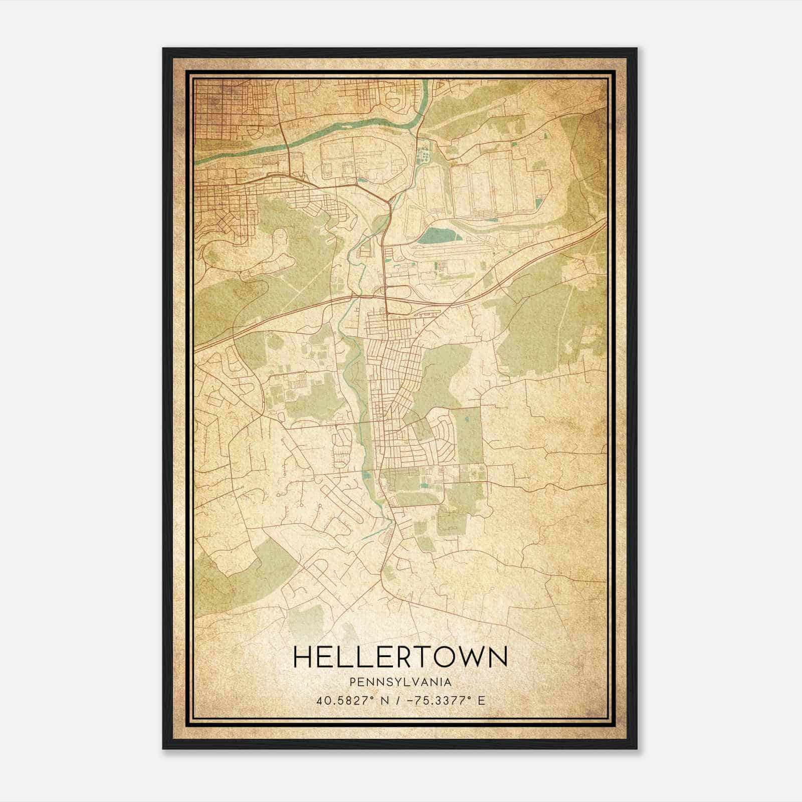 Vintage Hellertown Pennsylvania Map Poster, Modern Home Decor Wall Art Print