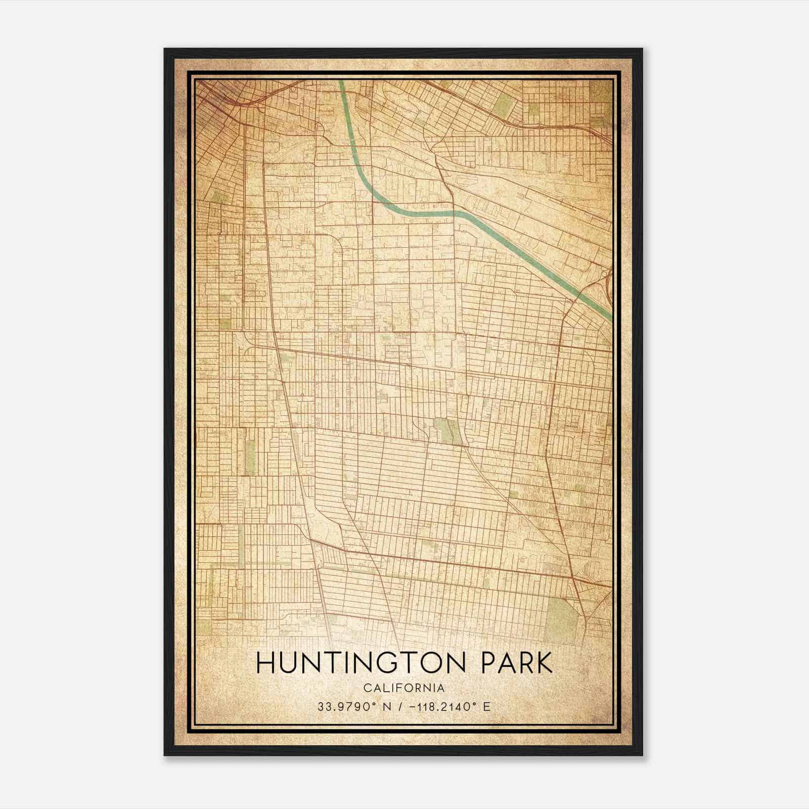 Vintage Huntington Park California Map Poster, Modern Home Decor Wall Art Print