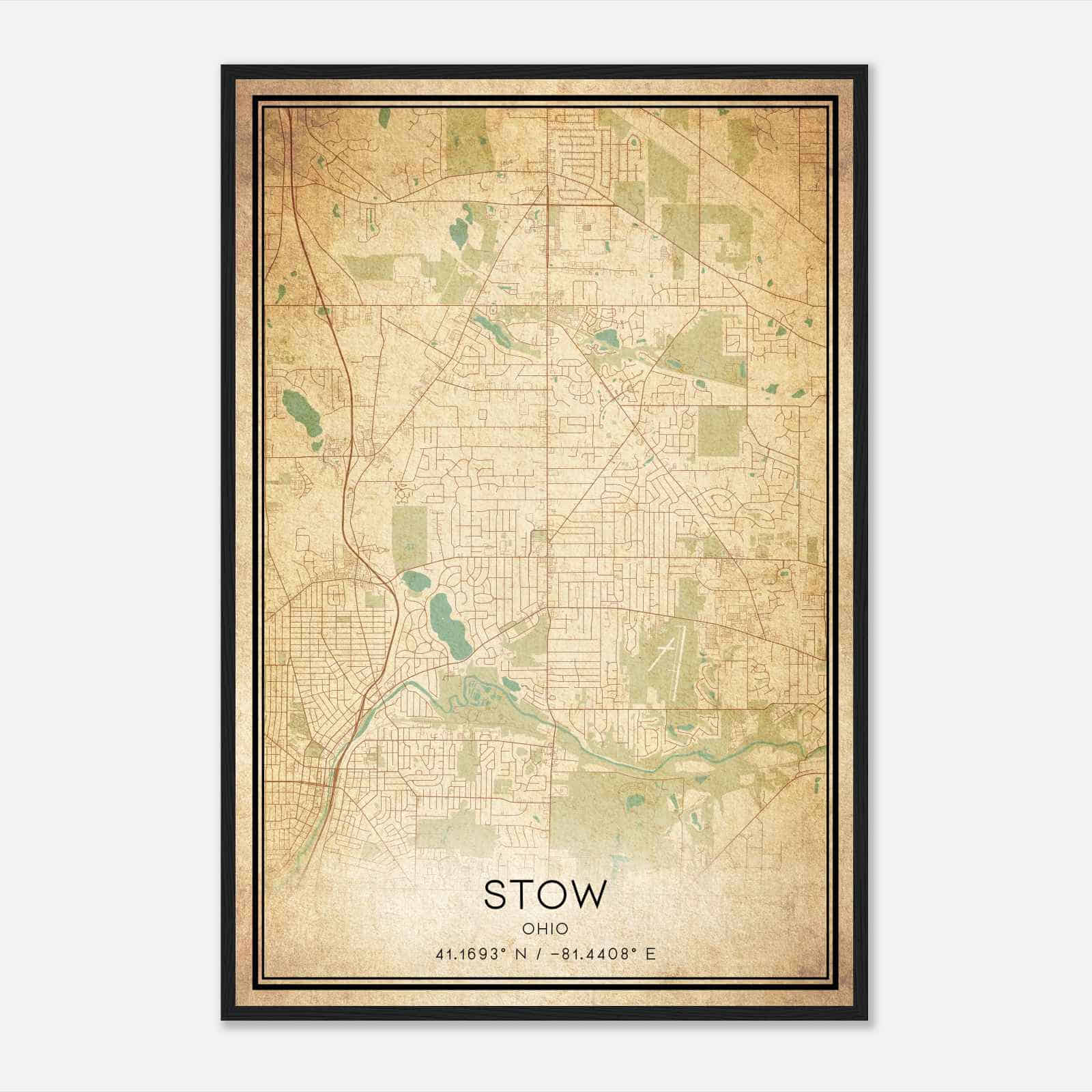 Vintage Stow Ohio Map Poster, Modern Home Decor Wall Art Print