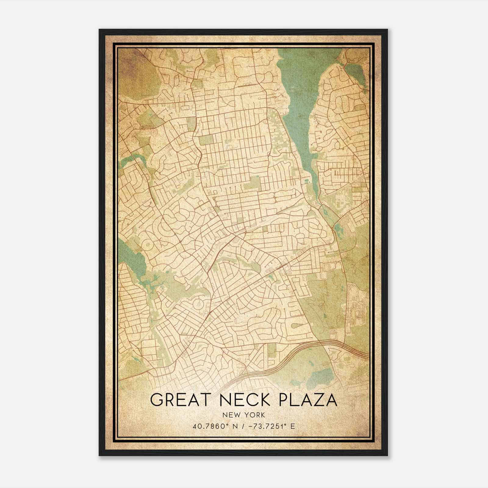 Vintage Great Neck Plaza New York Map Poster, Modern Home Decor Wall Art Print