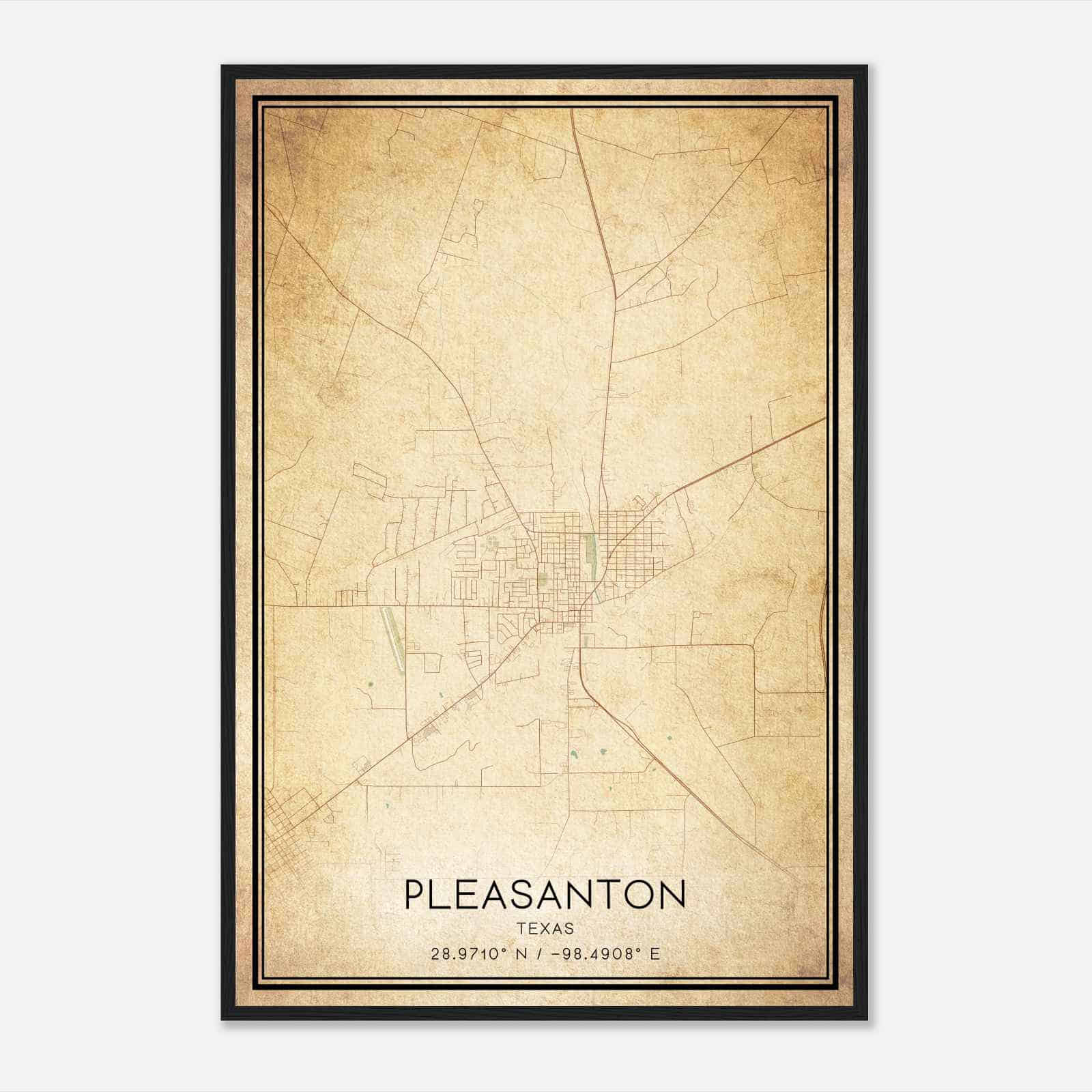 Vintage Pleasanton Texas Map Poster, Modern Home Decor Wall Art Print
