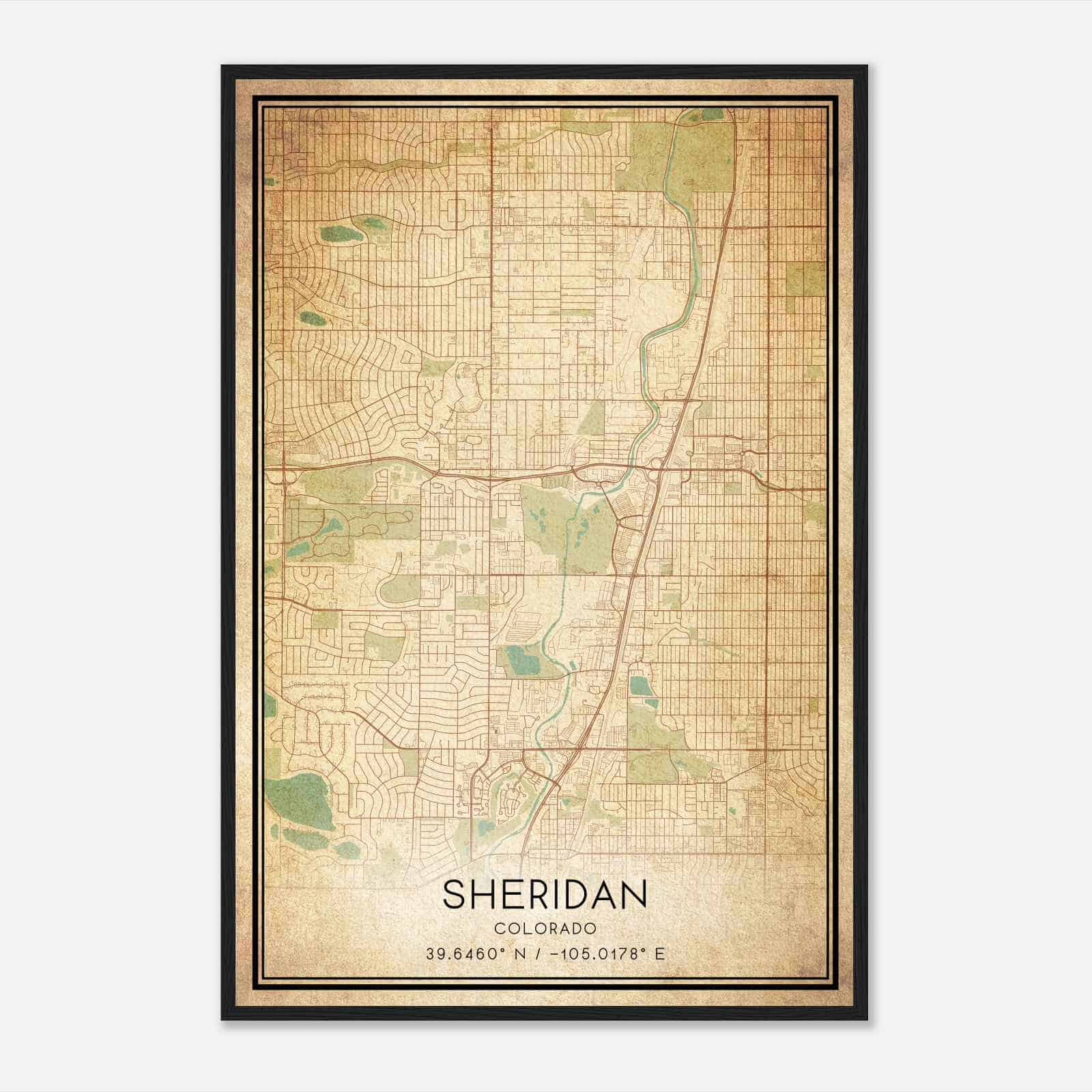 Vintage Sheridan Colorado Map Poster, Modern Home Decor Wall Art Print