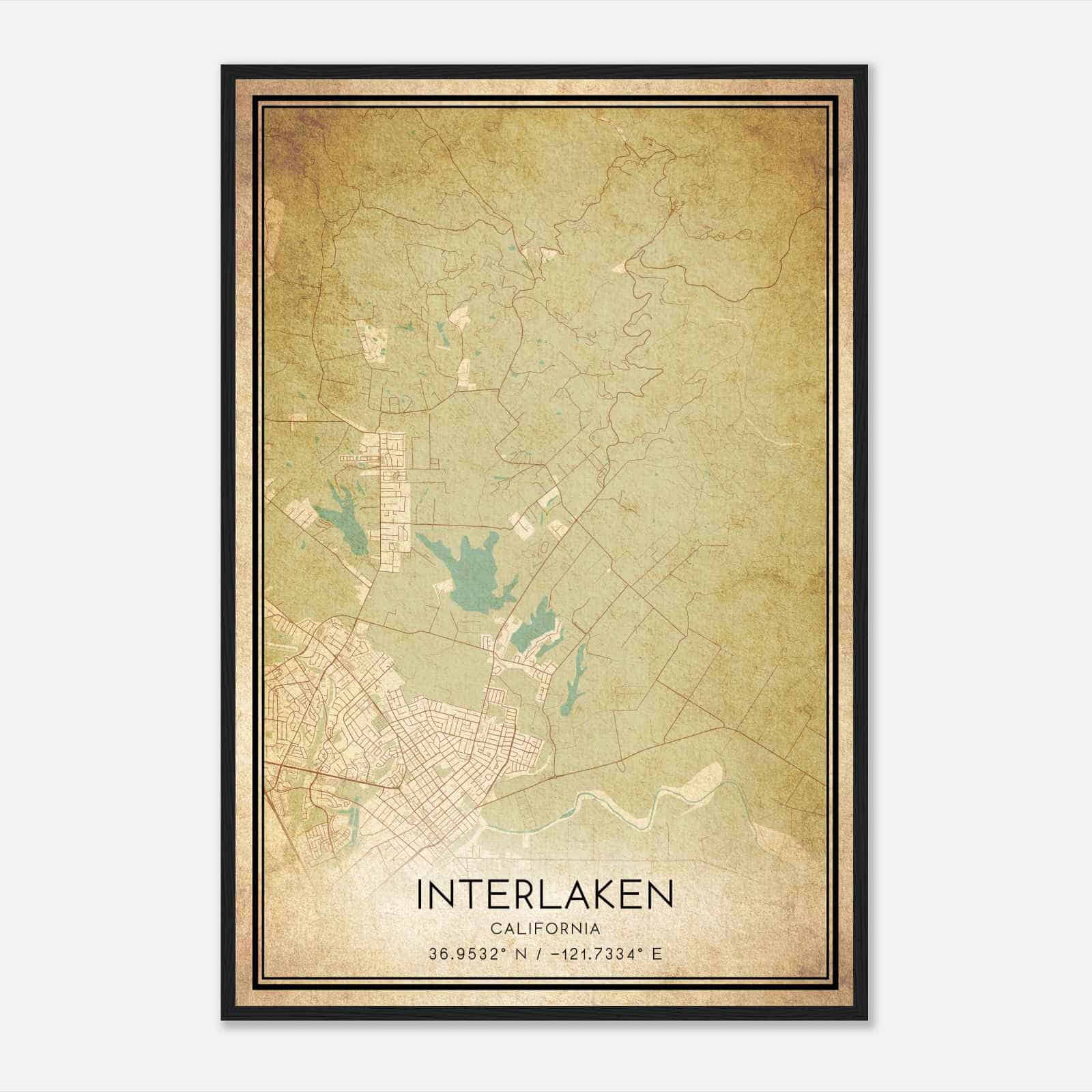 Vintage Interlaken California Map Poster, Modern Home Decor Wall Art Print