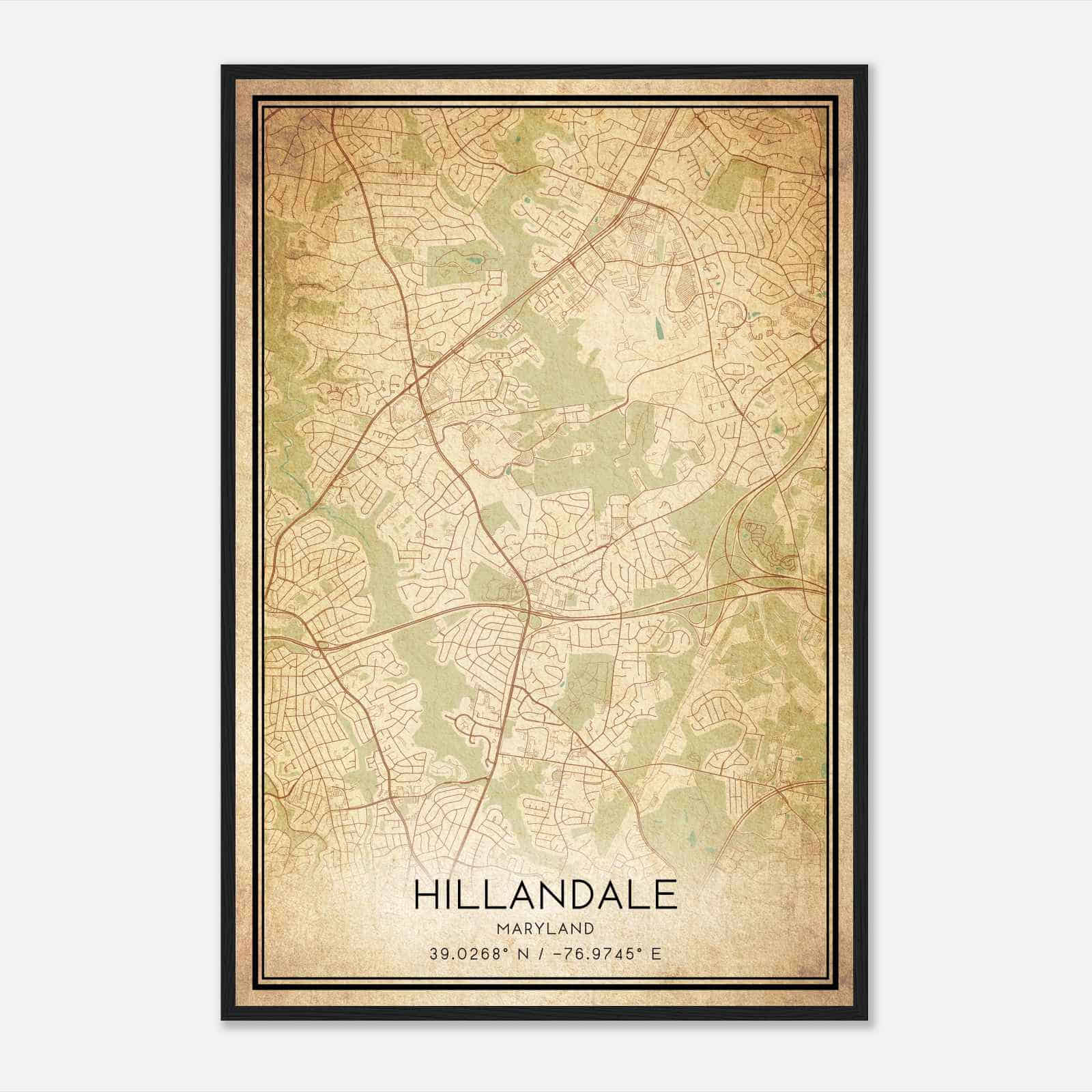 Vintage Hillandale Maryland Map Poster, Modern Home Decor Wall Art Print