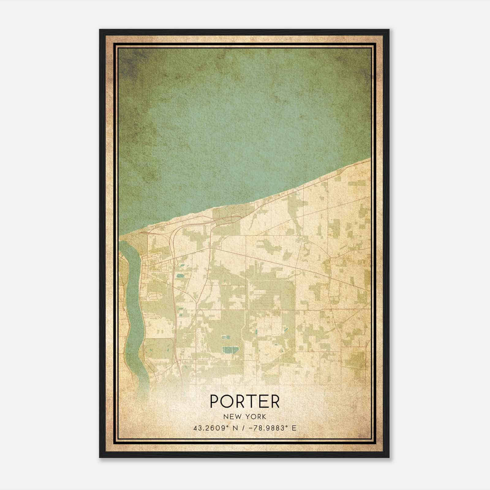 Vintage Porter New York Map Poster, Modern Home Decor Wall Art Print