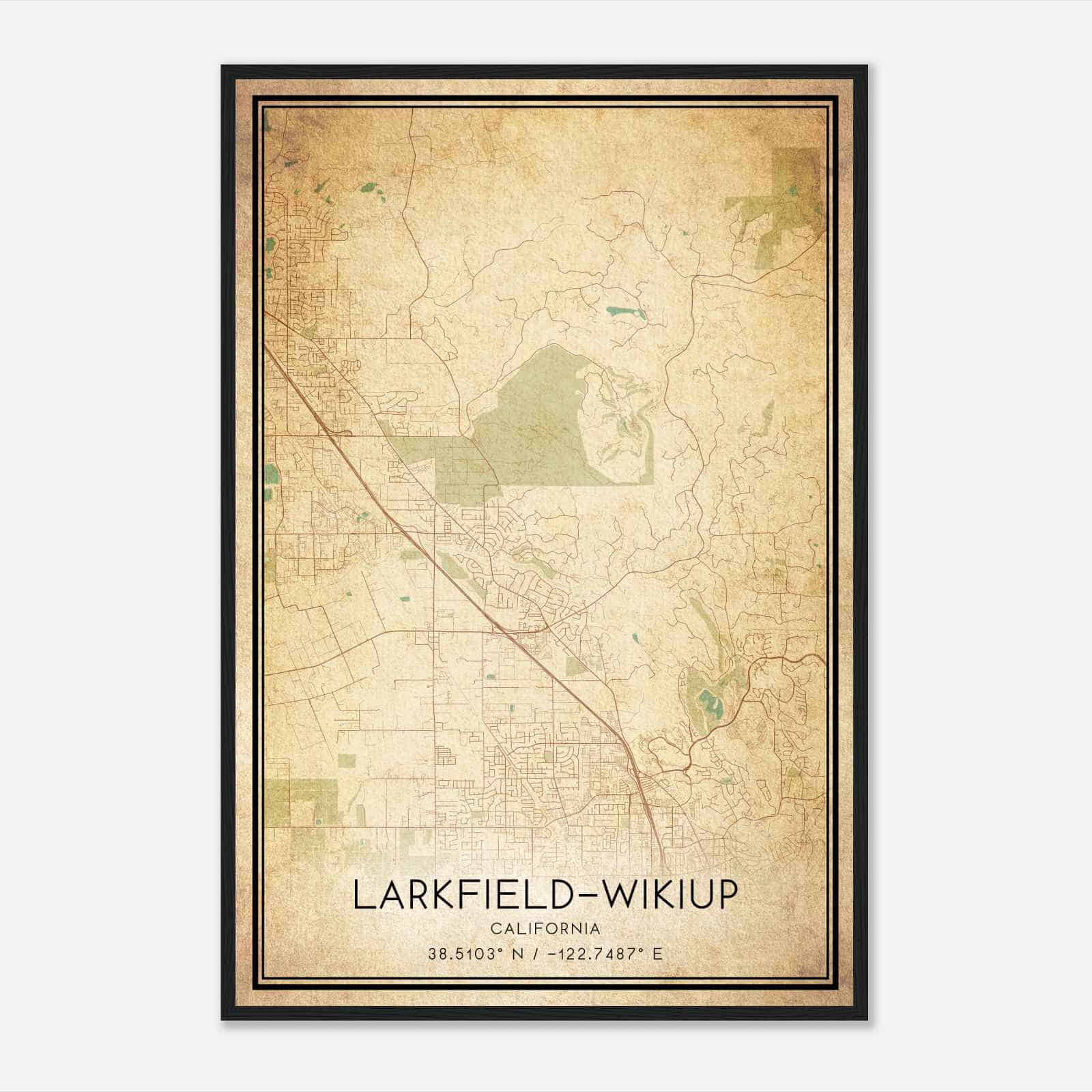 Vintage Larkfield-Wikiup California Map Poster, Modern Home Decor Wall Art Print