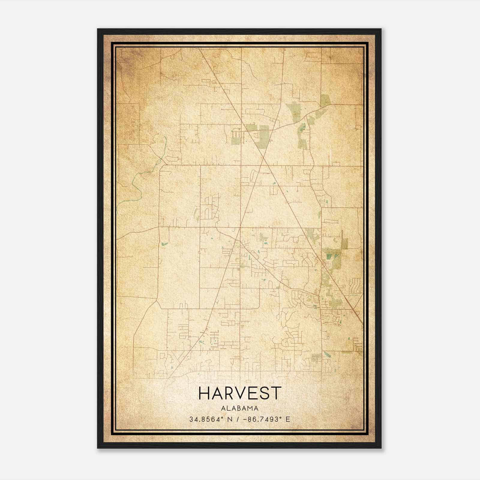 Vintage Harvest Alabama Map Poster, Modern Home Decor Wall Art Print