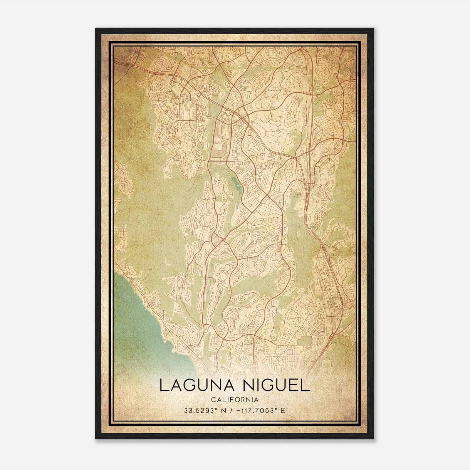 Vintage Laguna Niguel California Map Poster, Modern Home Decor Wall Art Print