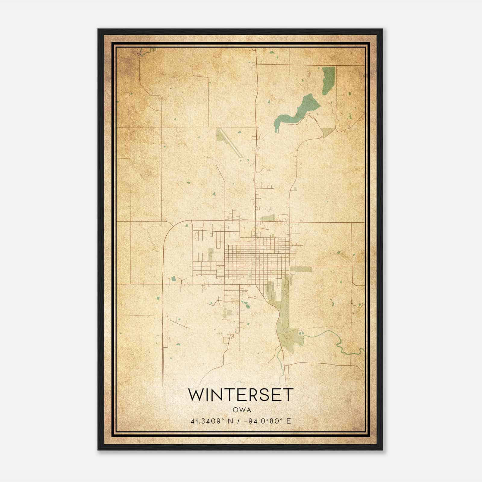 Vintage Winterset Iowa Map Poster, Modern Home Decor Wall Art Print