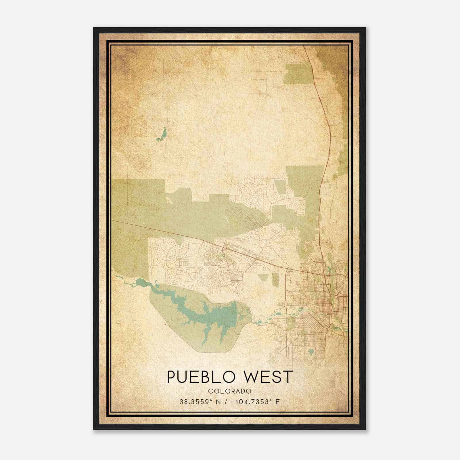 Vintage Pueblo West Colorado Map Poster, Modern Home Decor Wall Art Print