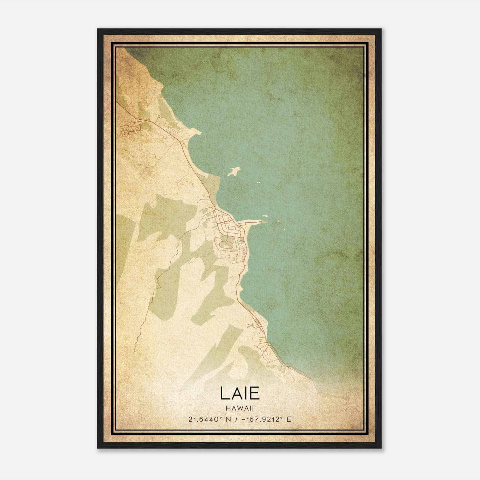 Vintage Laie Hawaii Map Poster, Modern Home Decor Wall Art Print