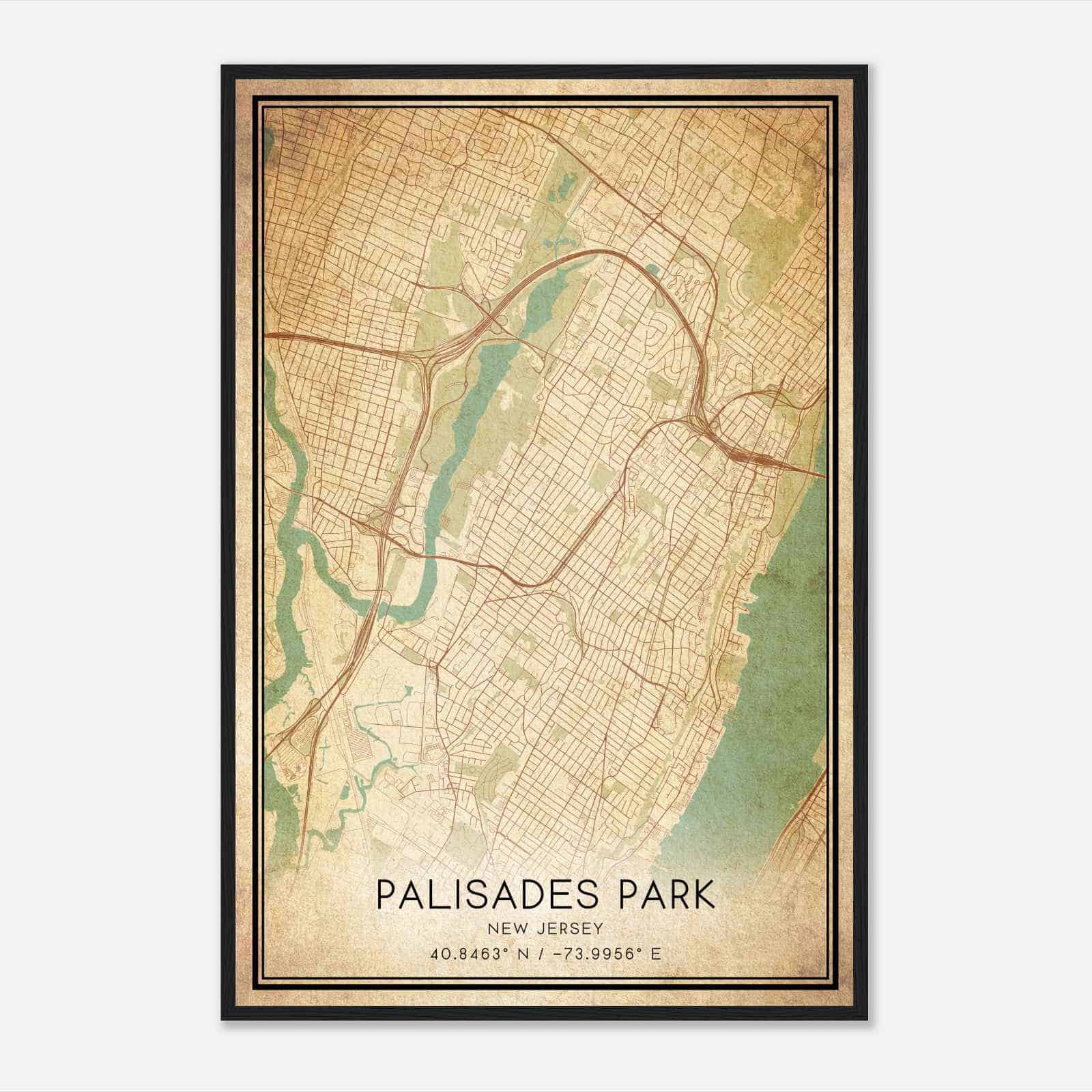 Vintage Palisades Park New Jersey Map Poster, Modern Home Decor Wall Art Print