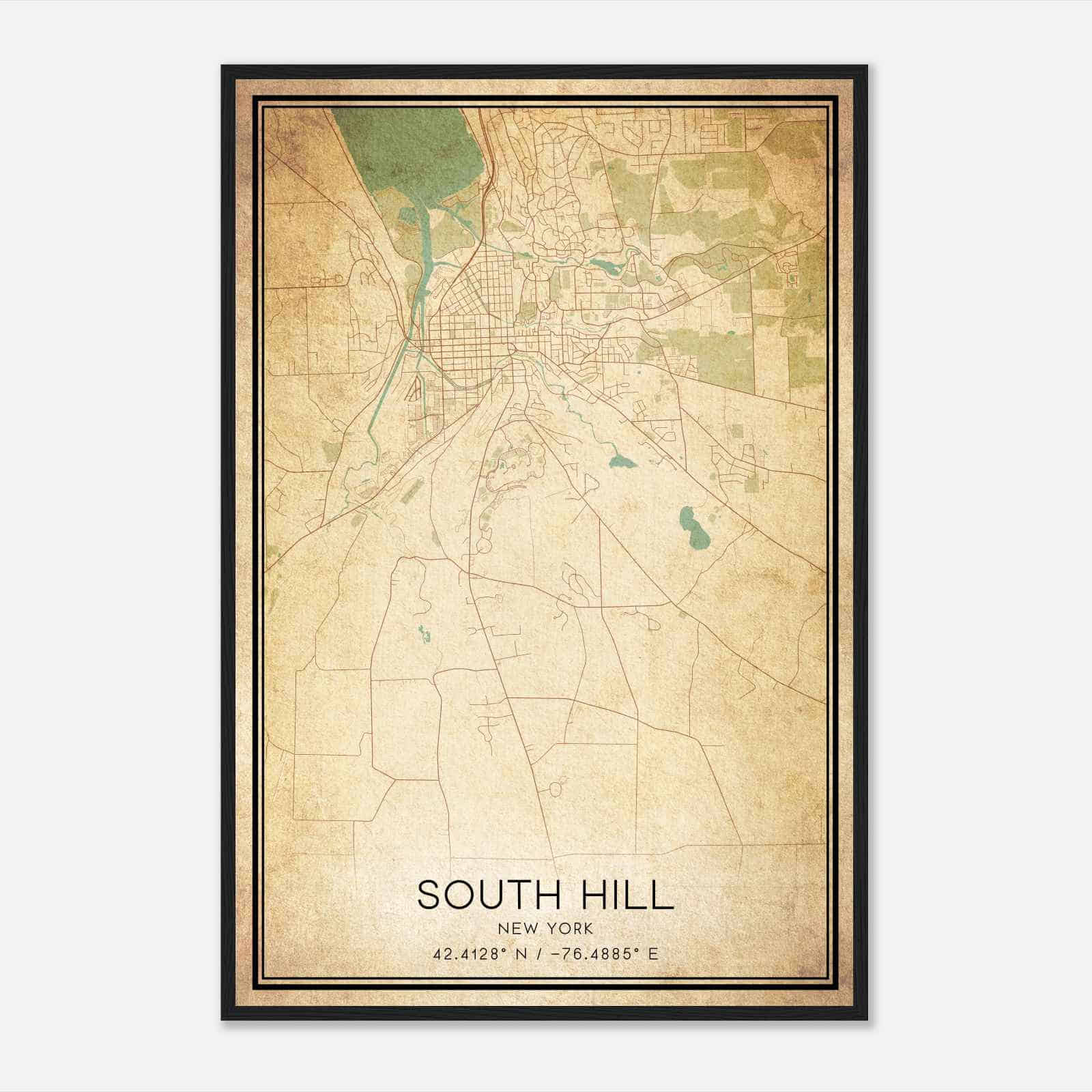 Vintage South Hill New York Map Poster, Modern Home Decor Wall Art Print