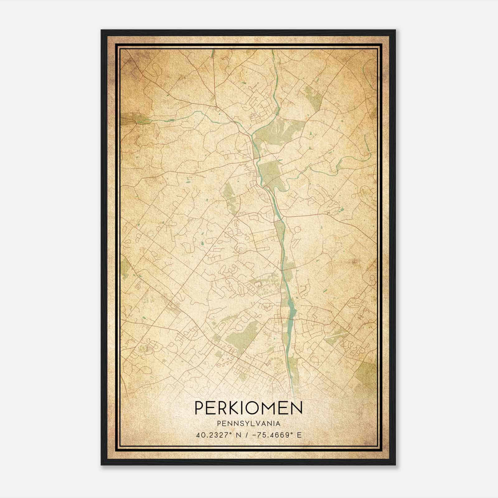 Vintage Perkiomen Pennsylvania Map Poster, Modern Home Decor Wall Art Print