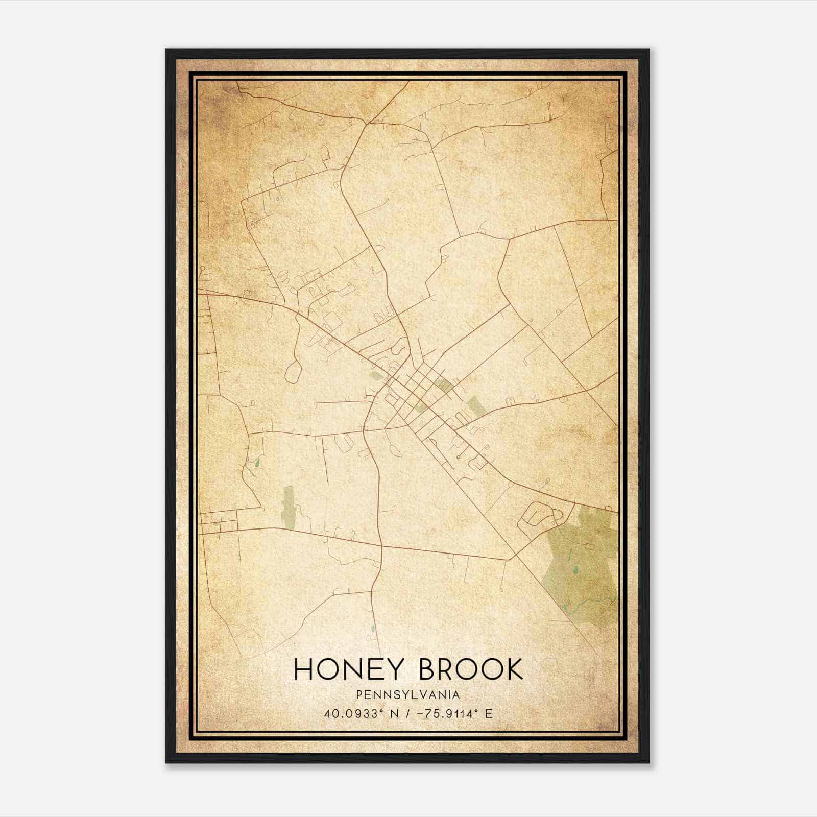Vintage Honey Brook Pennsylvania Map Poster, Modern Home Decor Wall Art Print
