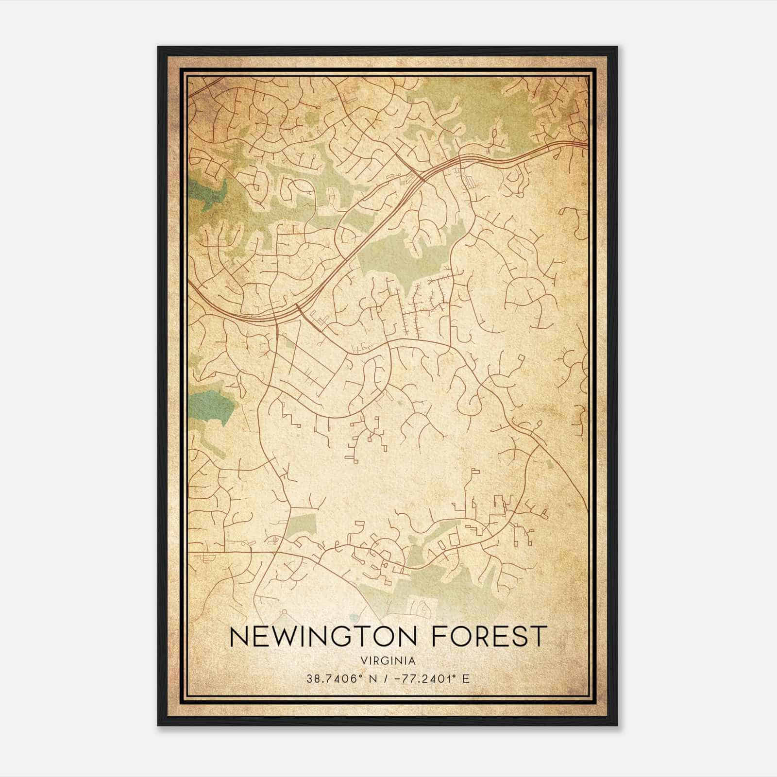 Vintage Newington Forest Virginia Map Poster, Modern Home Decor Wall Art Print