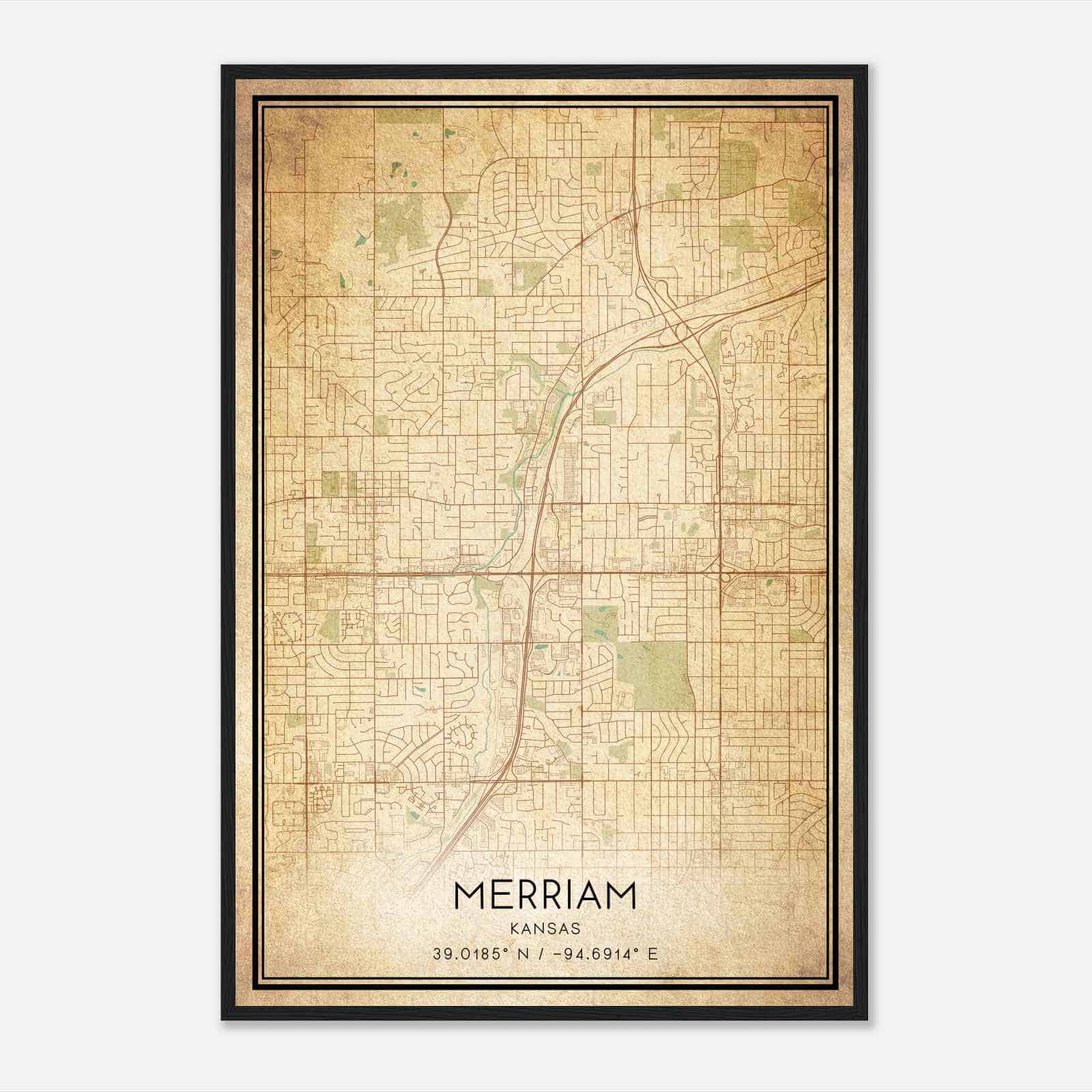 Vintage Merriam Kansas Map Poster, Modern Home Decor Wall Art Print