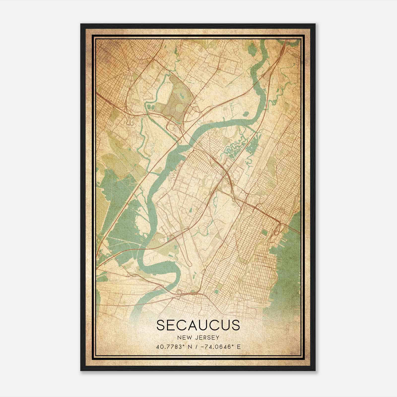 Vintage Secaucus New Jersey Map Poster, Modern Home Decor Wall Art Print
