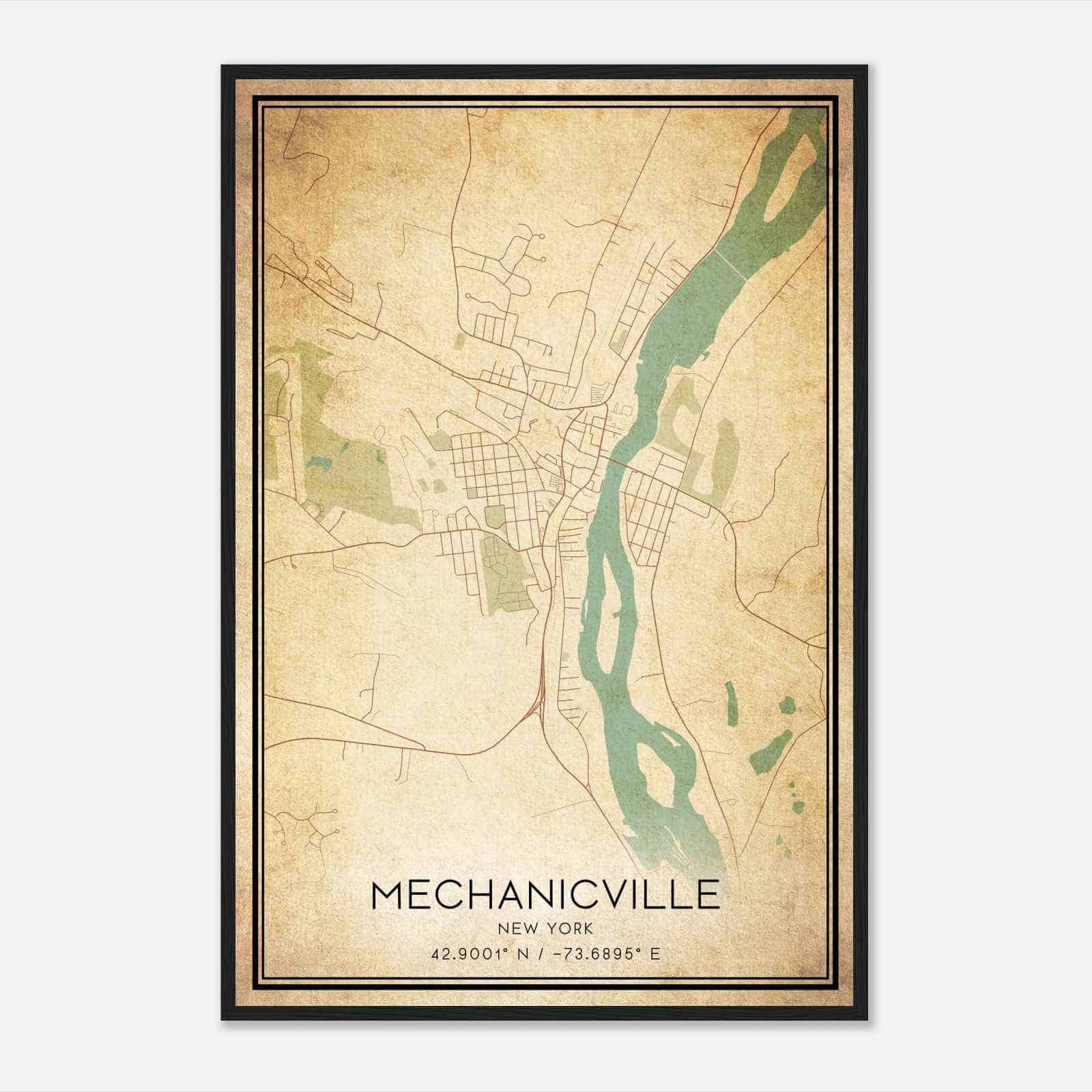 Vintage Mechanicville New York Map Poster, Modern Home Decor Wall Art Print