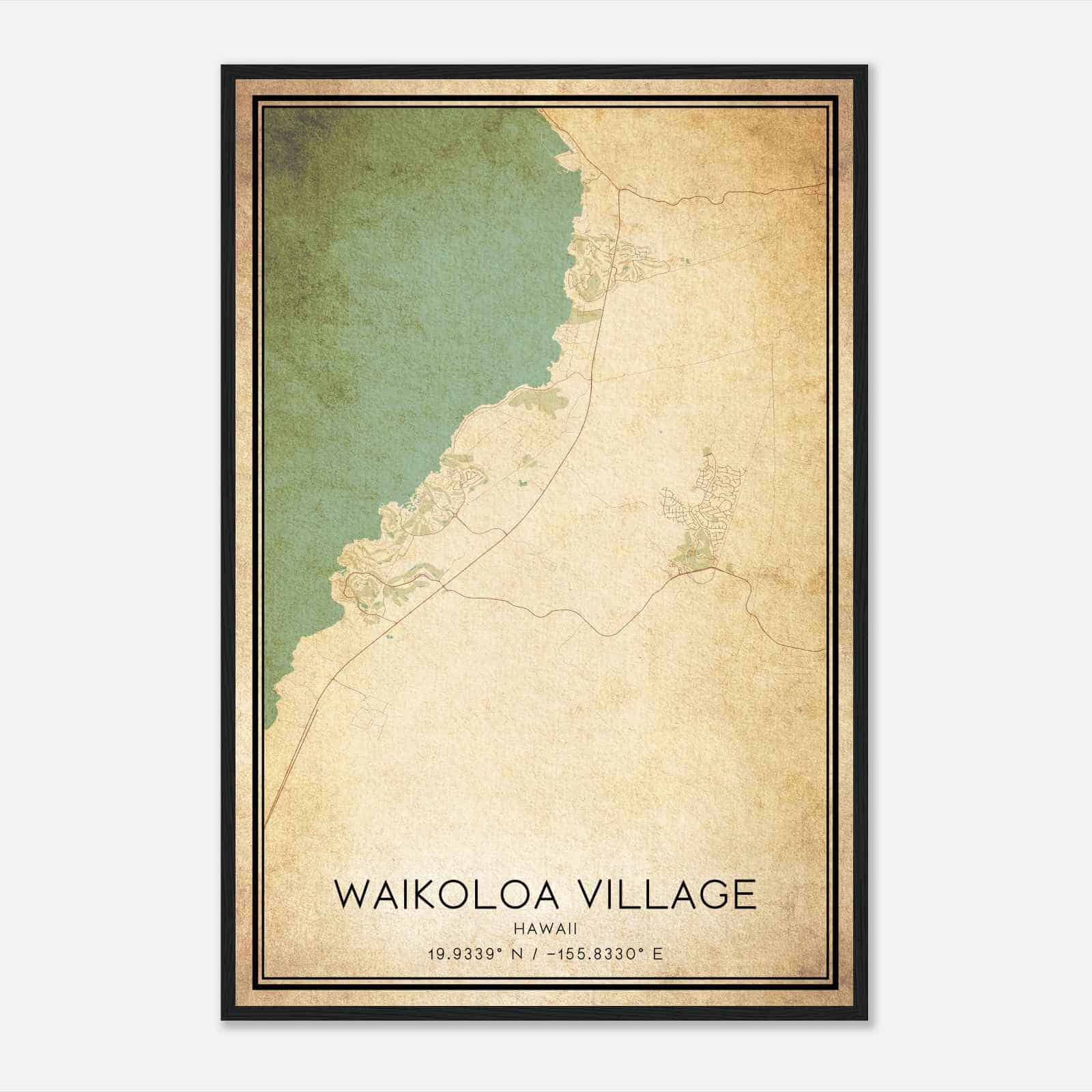 Vintage Waikoloa Village Hawaii Map Poster, Modern Home Decor Wall Art Print