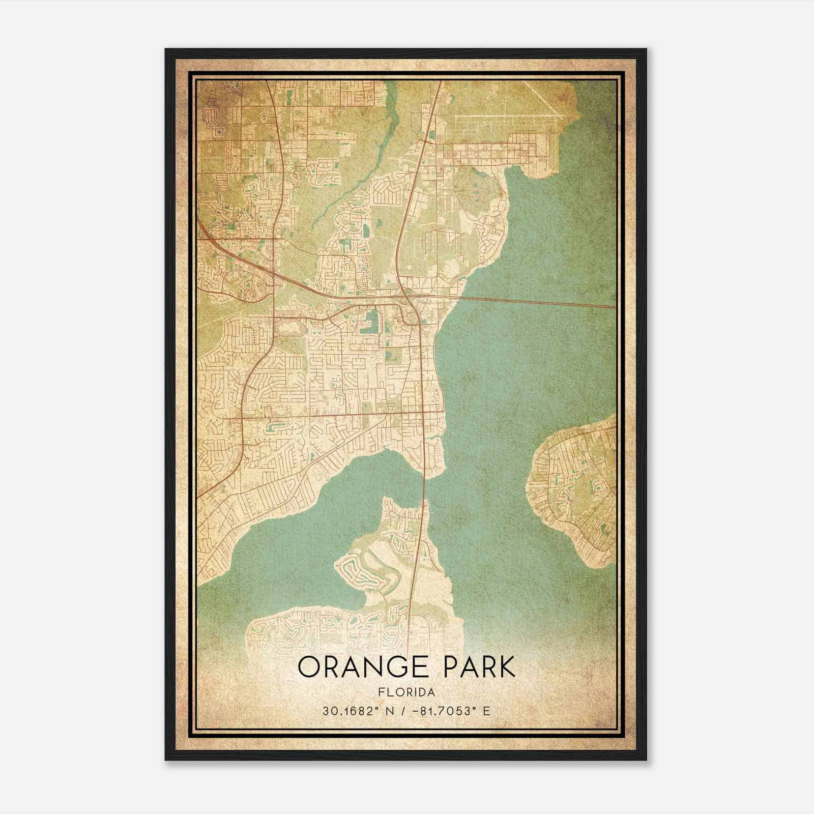 Vintage Orange Park Florida Map Poster, Modern Home Decor Wall Art Print