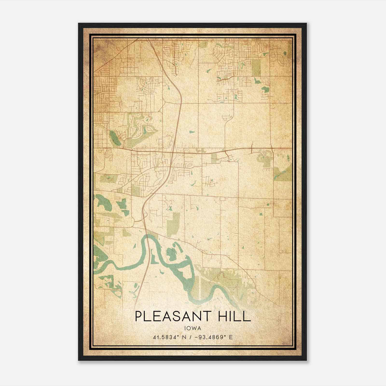 Vintage Pleasant Hill Iowa Map Poster, Modern Home Decor Wall Art Print