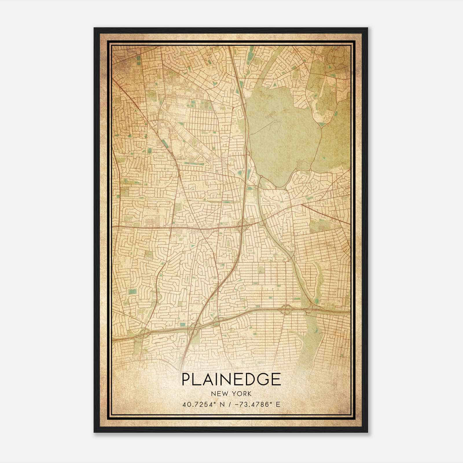 Vintage Plainedge New York Map Poster, Modern Home Decor Wall Art Print