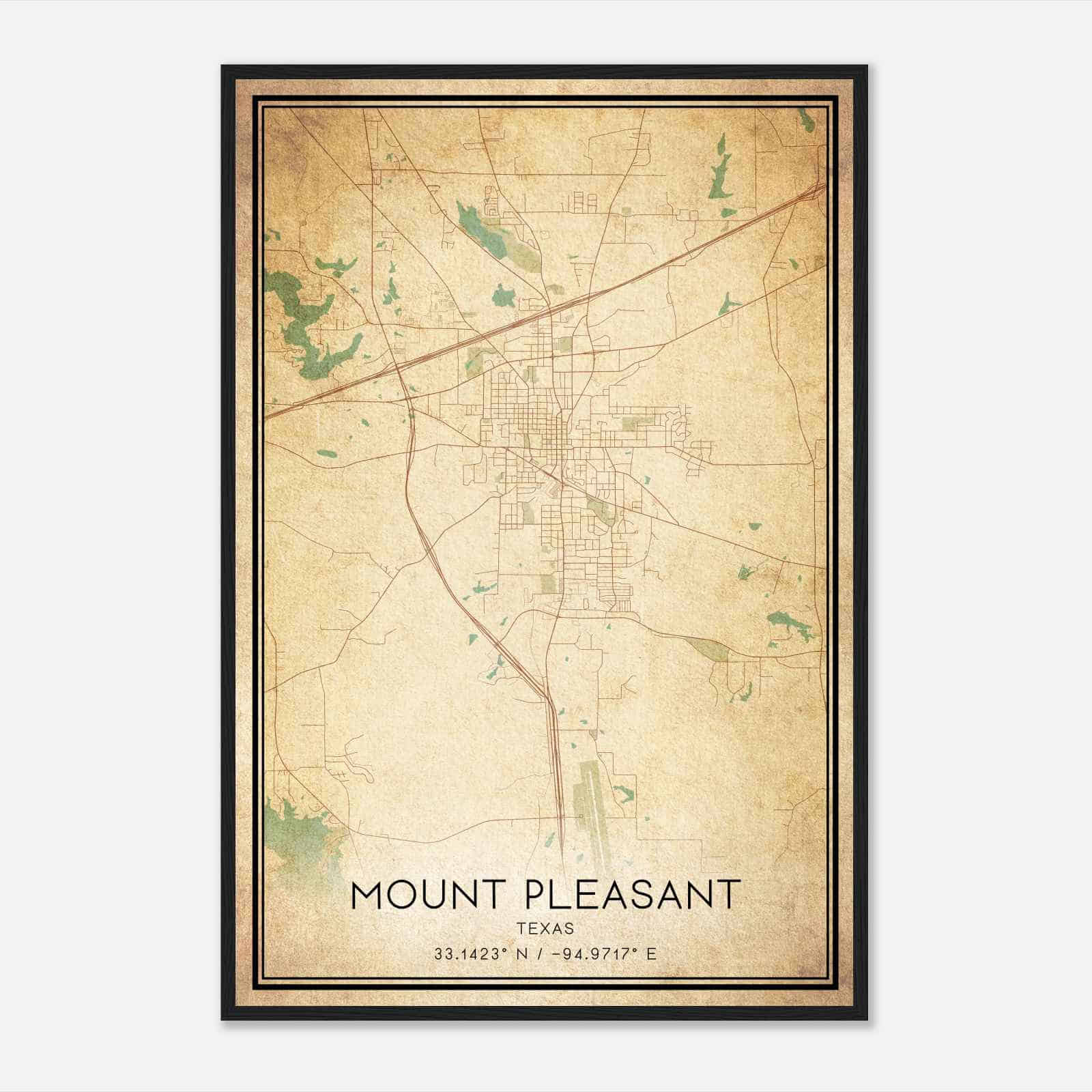 Vintage Mount Pleasant Texas Map Poster, Modern Home Decor Wall Art Print