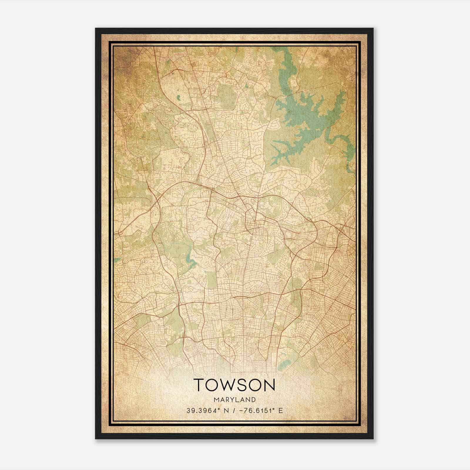 Vintage Towson Maryland Map Poster, Modern Home Decor Wall Art Print