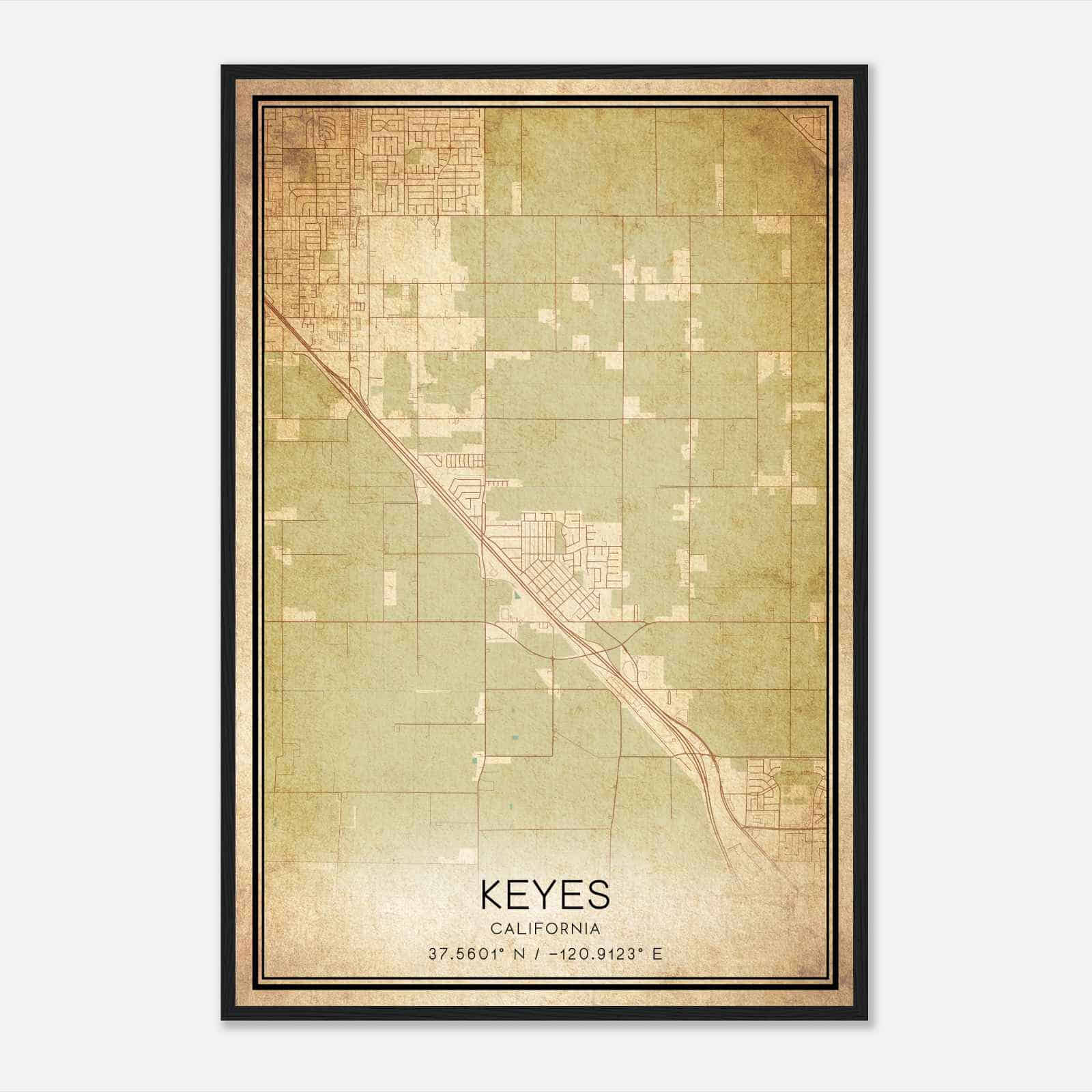 Vintage Keyes California Map Poster, Modern Home Decor Wall Art Print