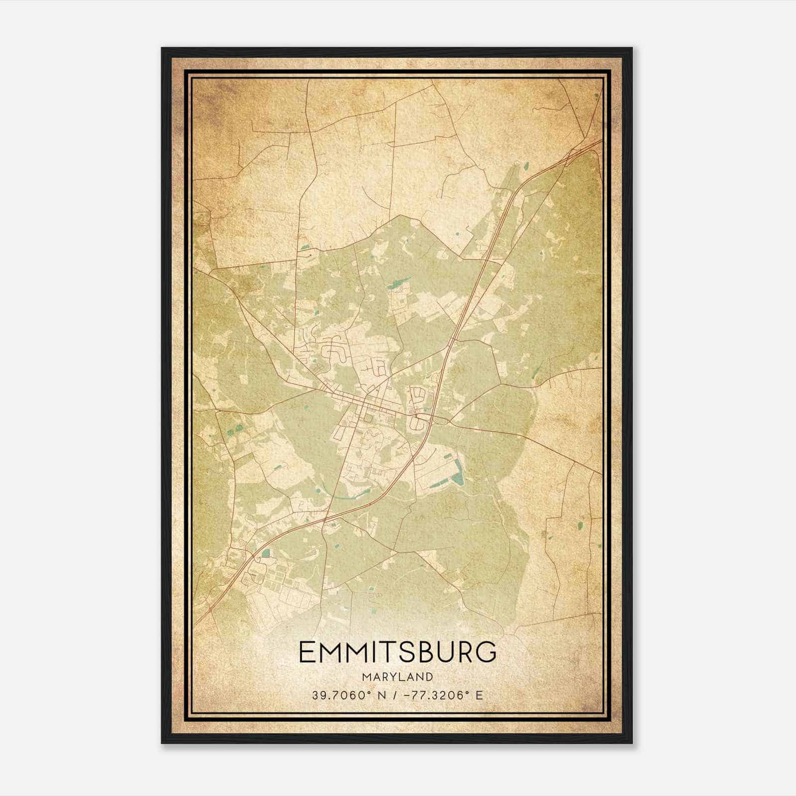 Vintage Emmitsburg Maryland Map Poster, Modern Home Decor Wall Art Print
