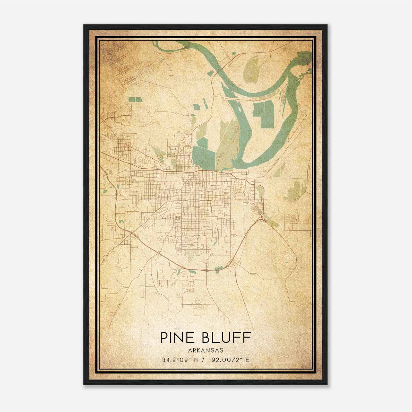 Vintage Pine Bluff Arkansas Map Poster, Modern Home Decor Wall Art Print