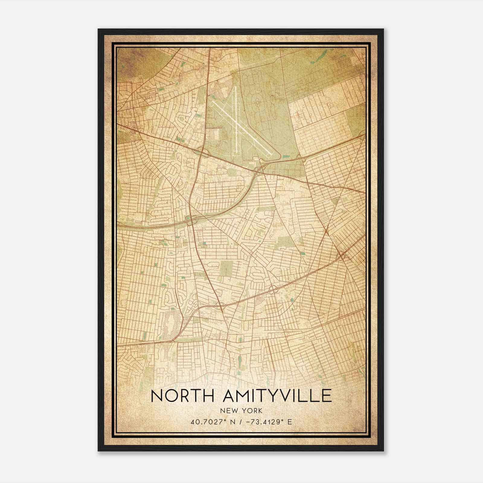 Vintage North Amityville New York Map Poster, Modern Home Decor Wall Art Print