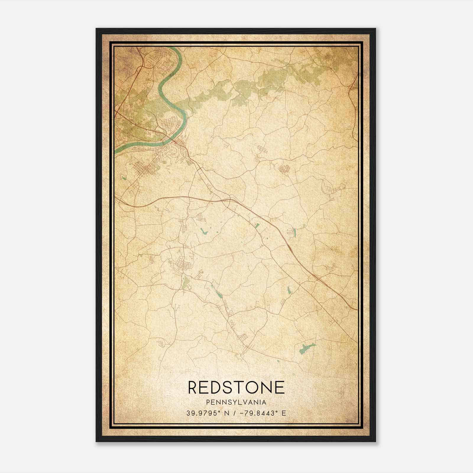 Vintage Redstone Pennsylvania Map Poster, Modern Home Decor Wall Art Print