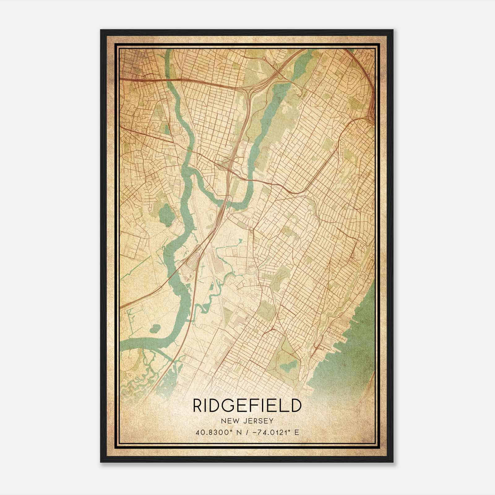 Vintage Ridgefield New Jersey Map Poster, Modern Home Decor Wall Art Print